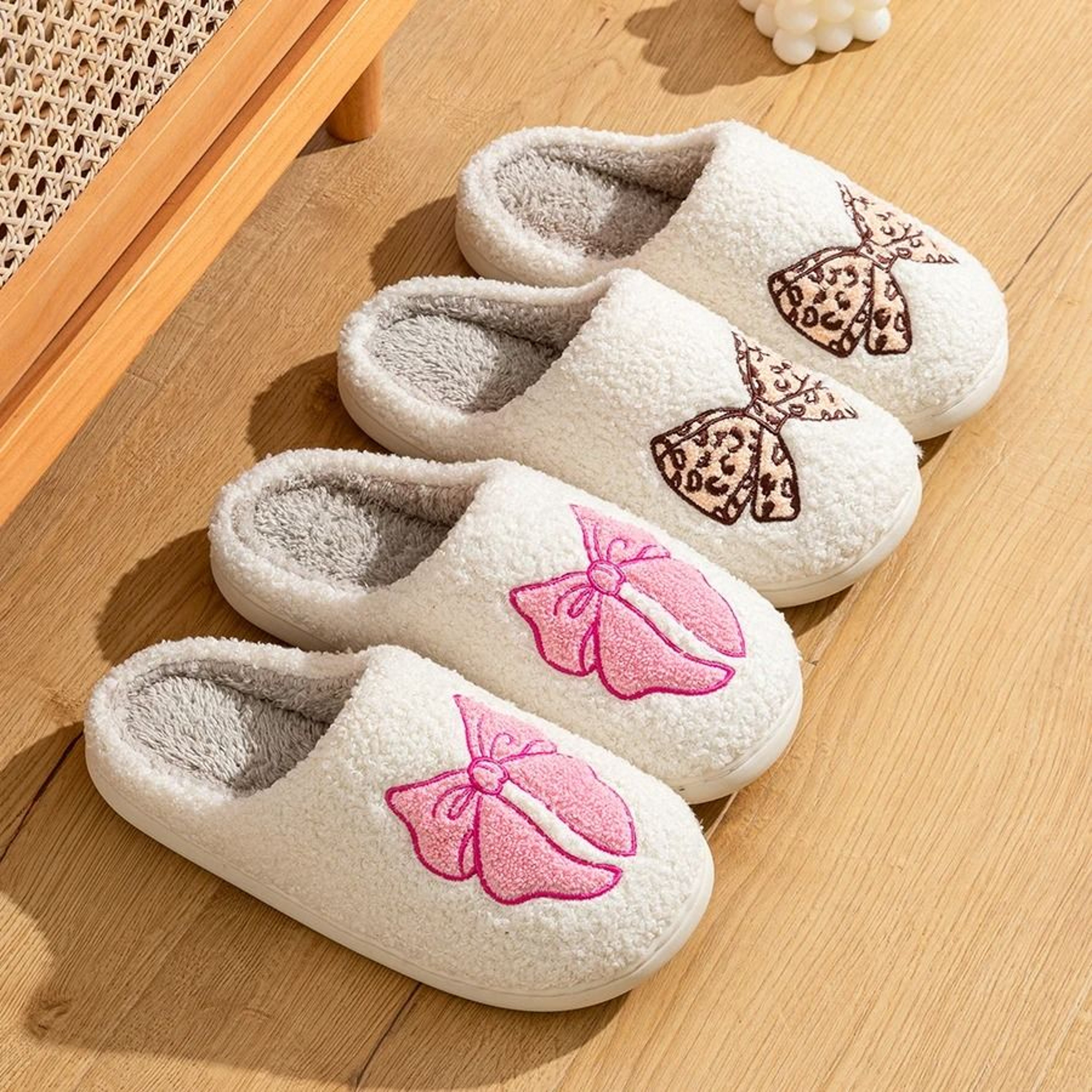 Womens Winter Slippers Indoor Elegant Bow Soft Sole Warm House Shoes 0