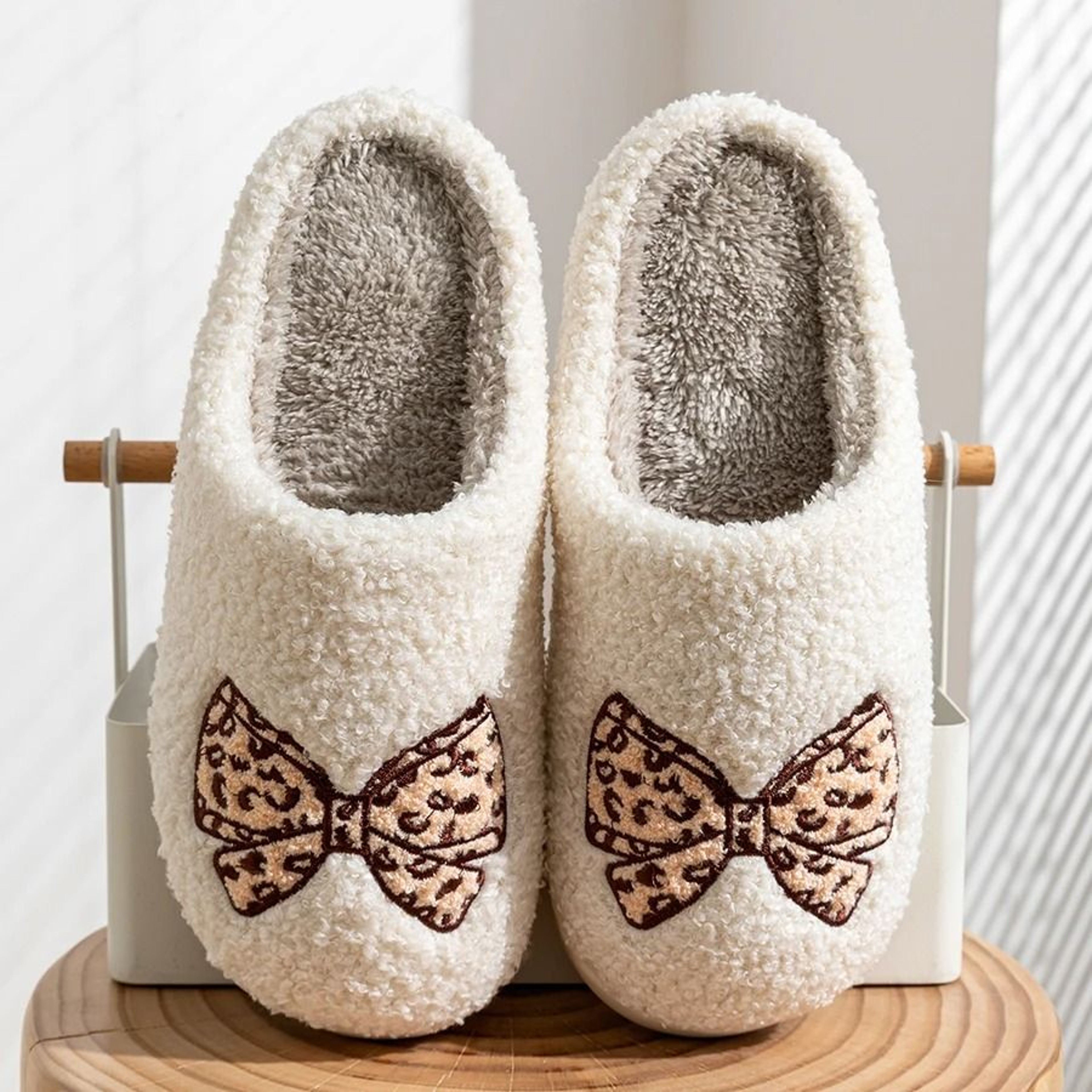 Cute Bow Children Winter Slippers Soft Parent Child House Shoes 3