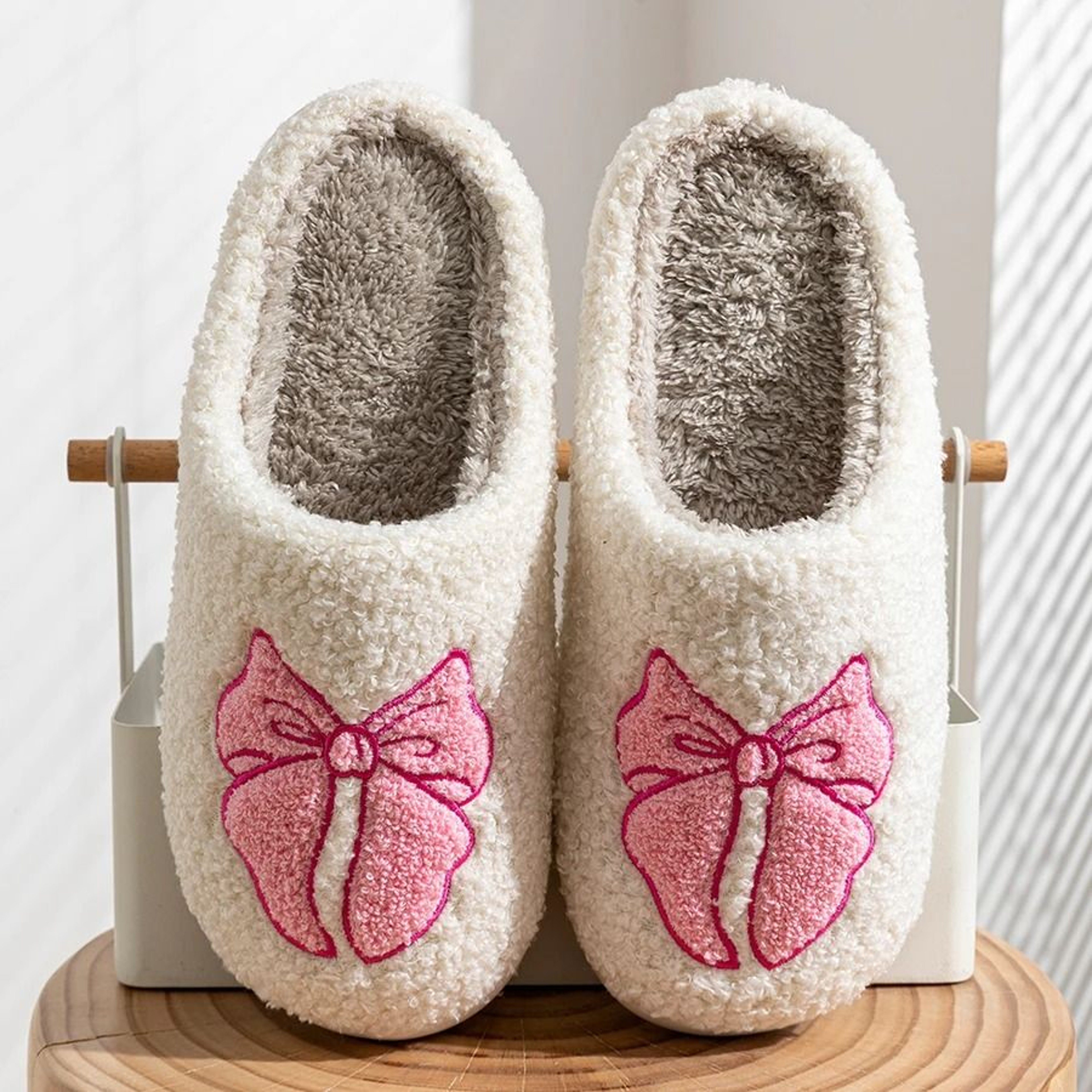 Cute Bow Children Winter Slippers Soft Parent Child House Shoes 10