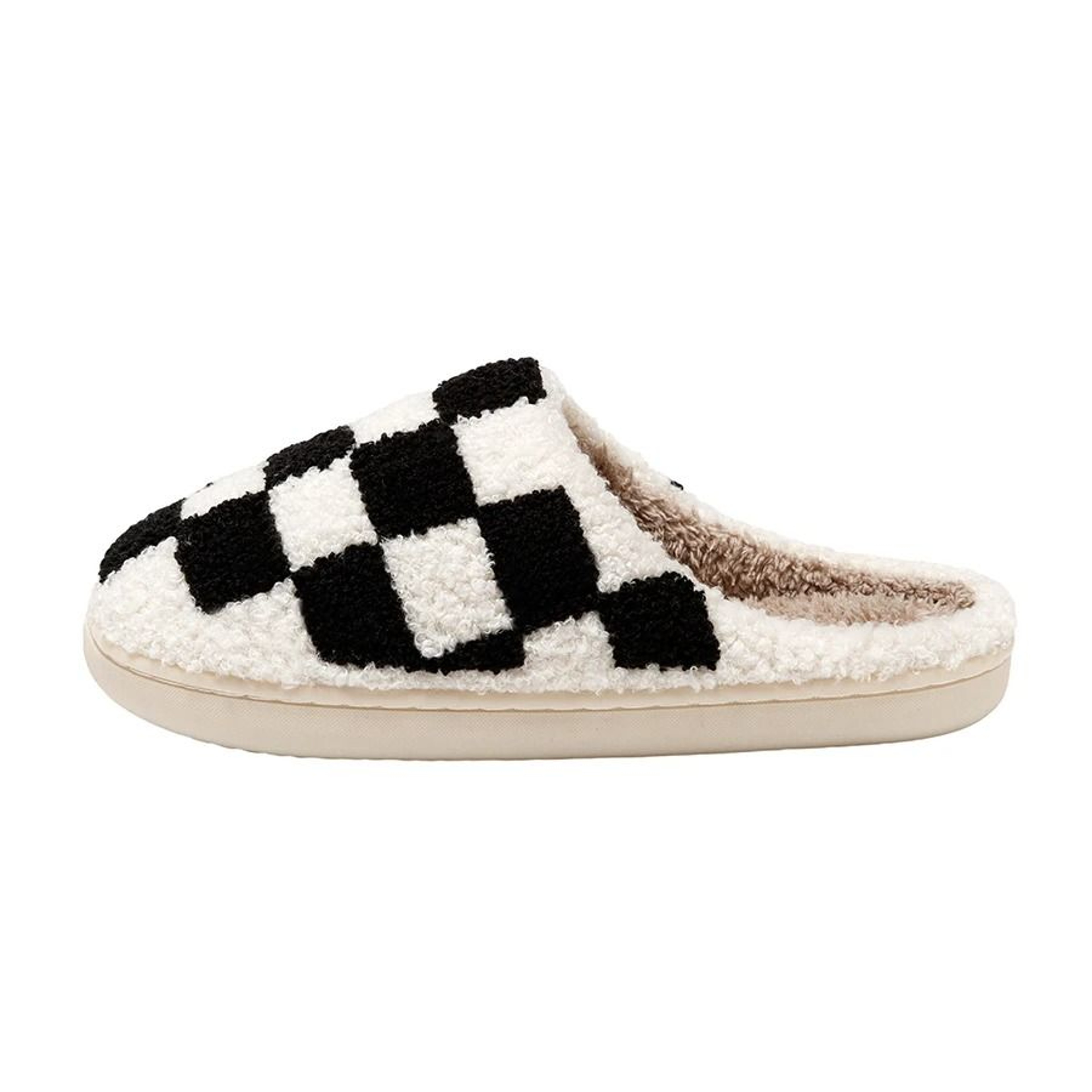Womens Fuzzy Checker Winter Slippers Cozy Fluffy House Shoes 7