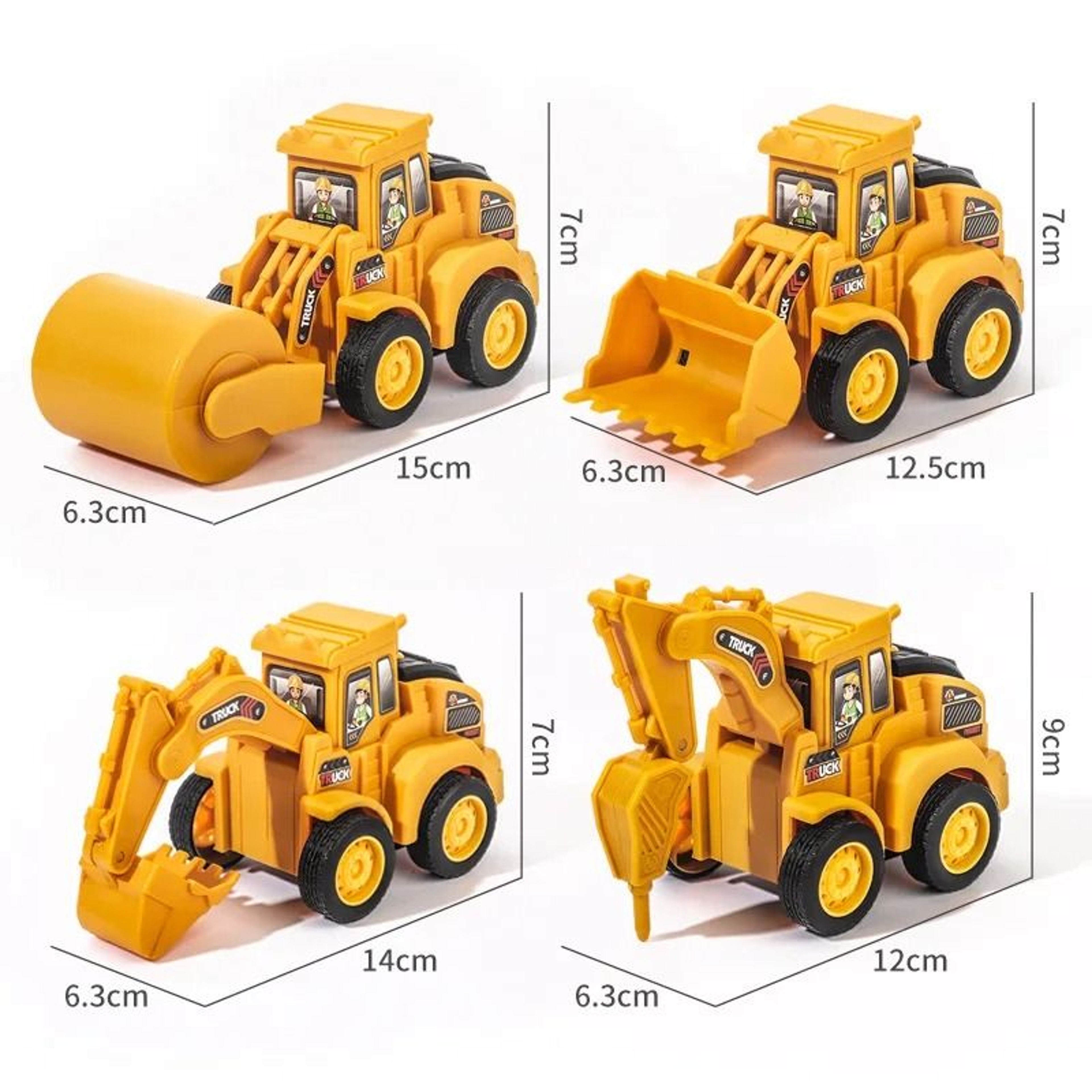 Kids Construction Vehicle Press And Slide Toy Excavator Bulldozer Set 5
