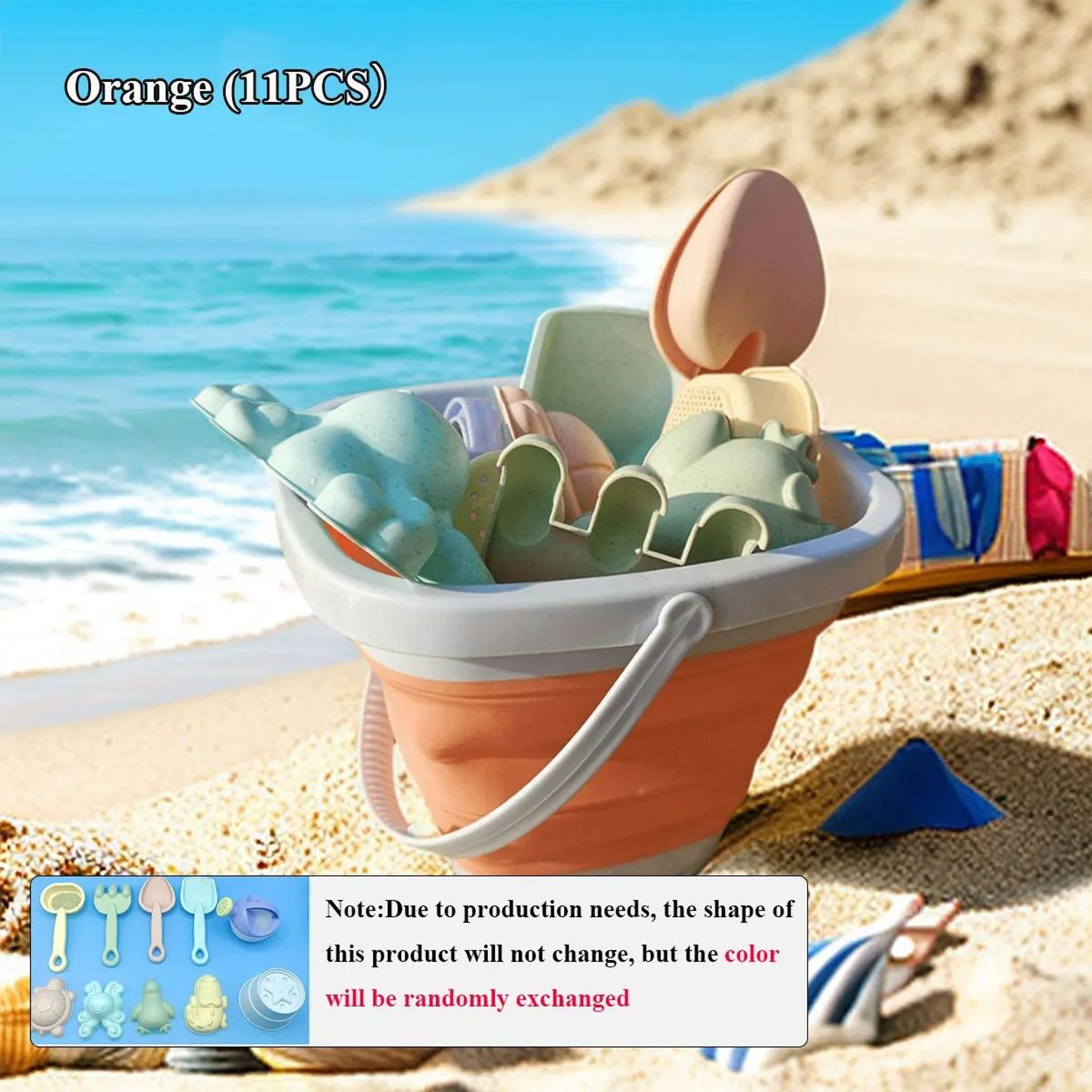 Kids Beach Sand And Water Play Set Folding Bucket Summer Toys 5