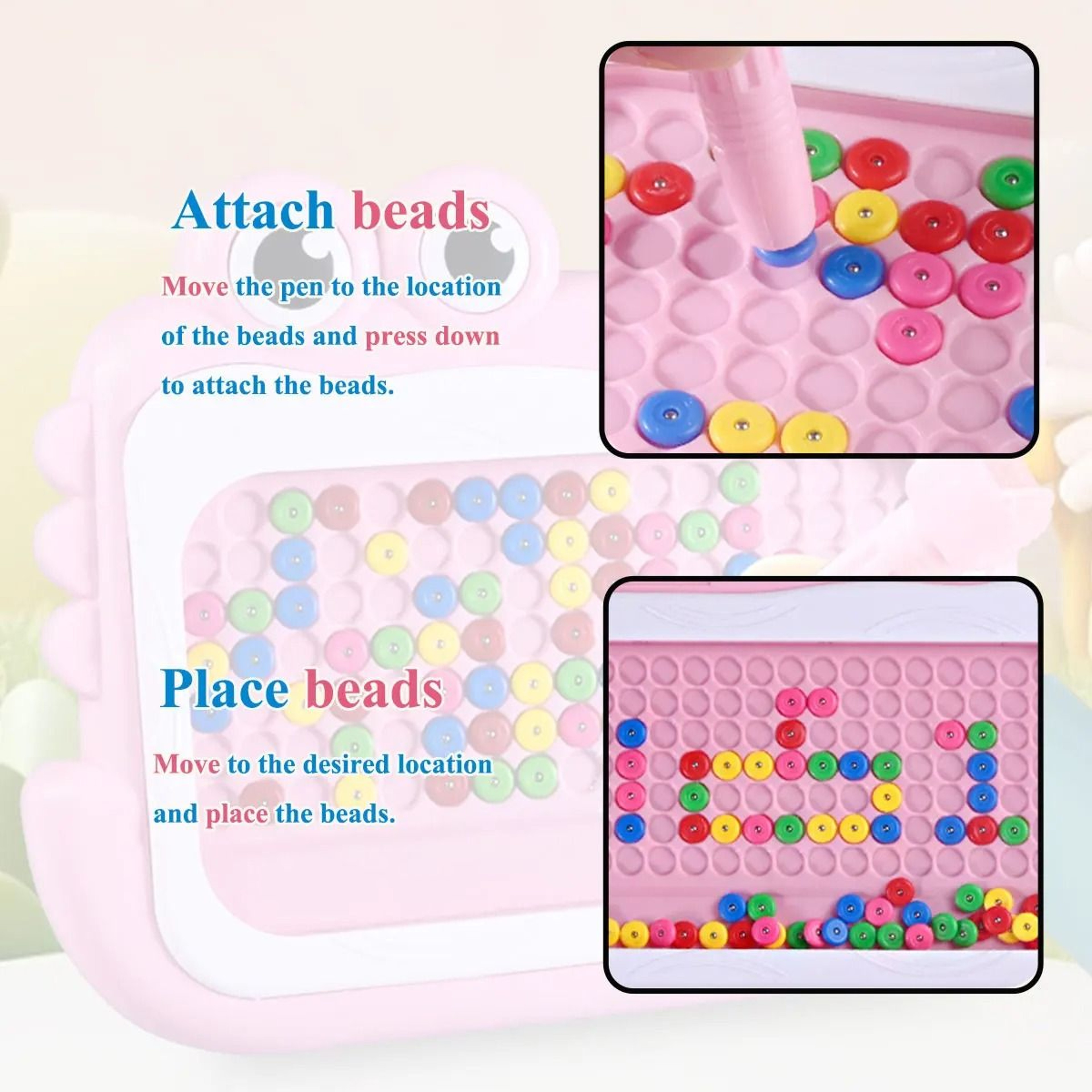 Kids Magnetic Beads Doodle Board Montessori Drawing Puzzle Toy 11