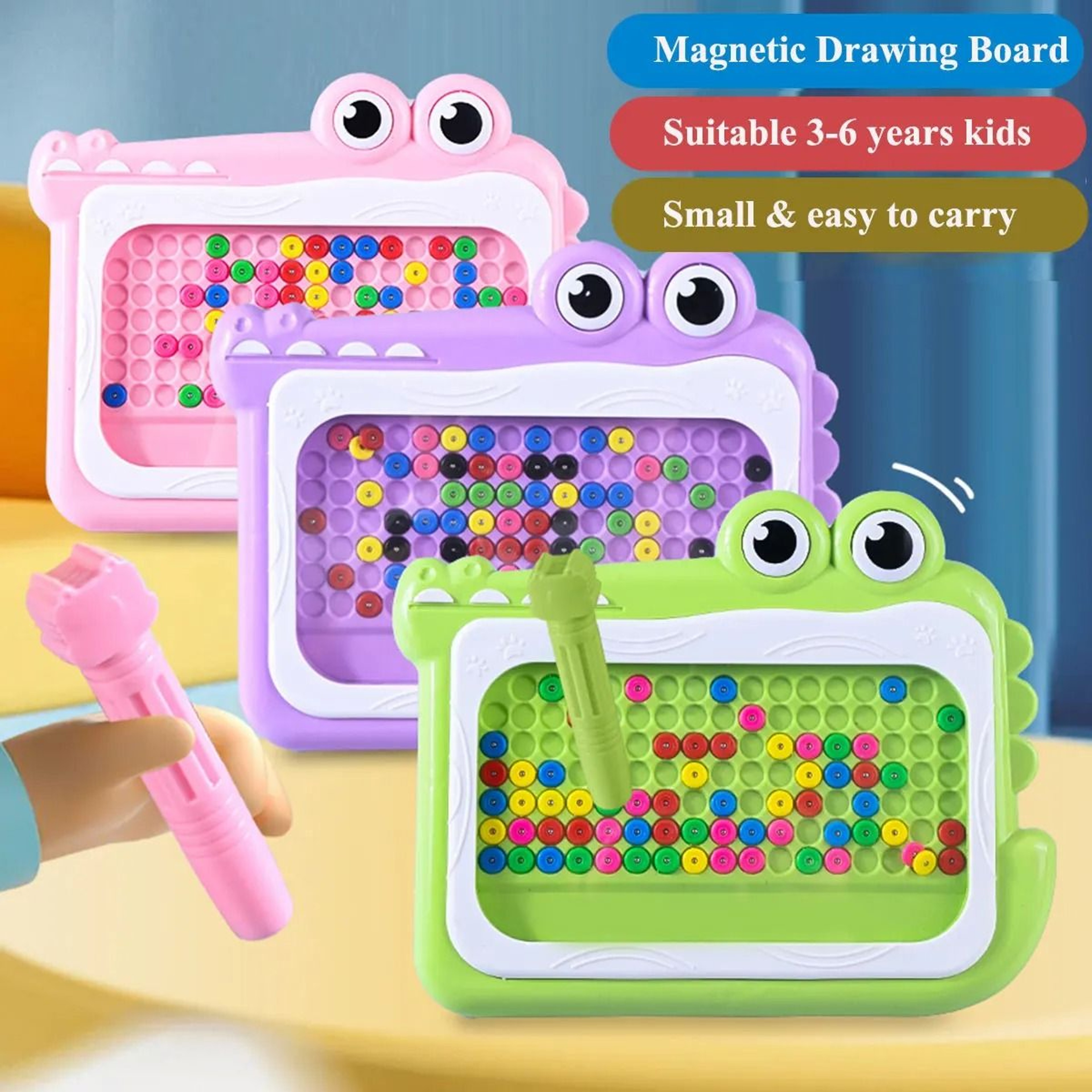 Kids Magnetic Beads Doodle Board Montessori Drawing Puzzle Toy 12