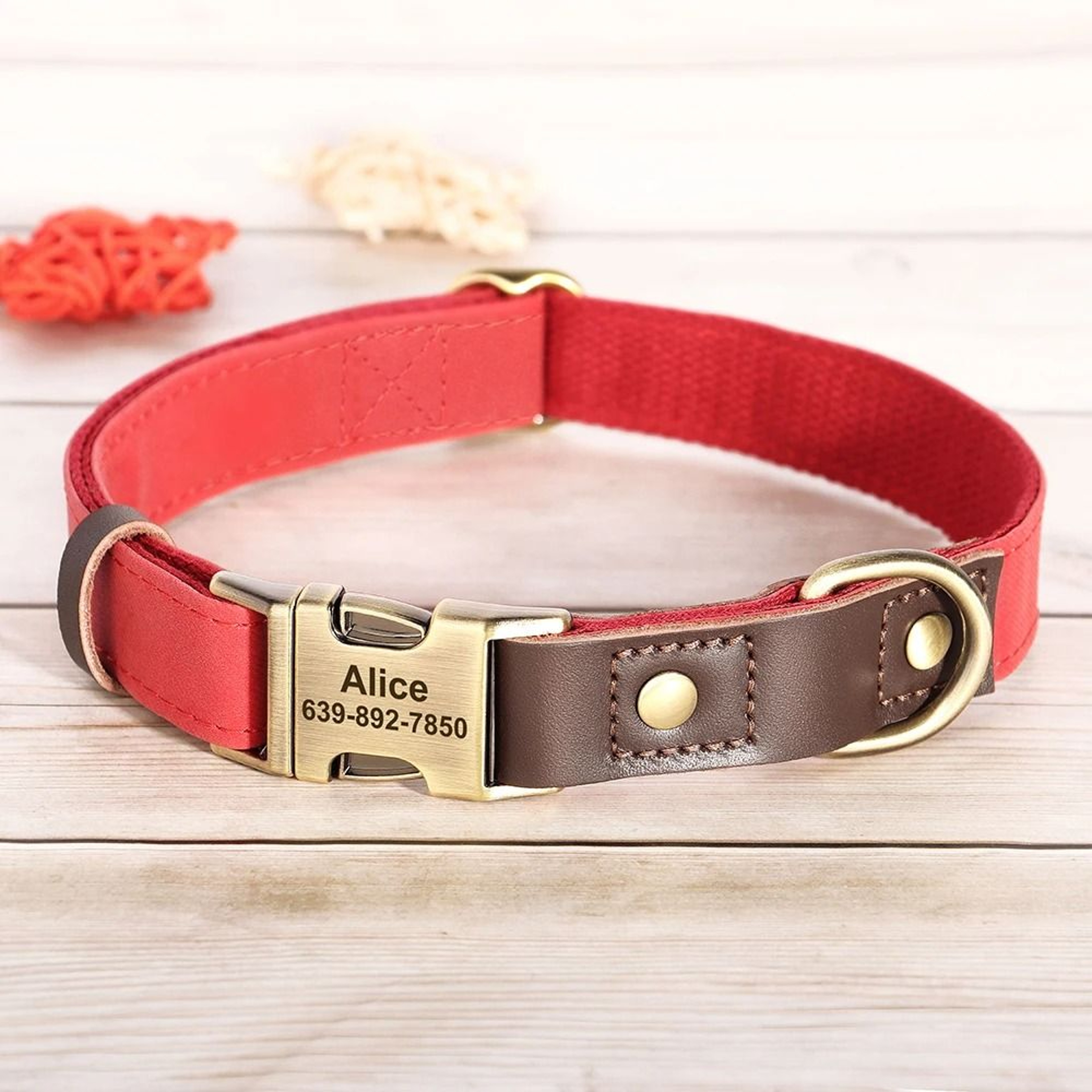 Custom Engraved PU Leather Dog Collar Adjustable ID Buckle 10