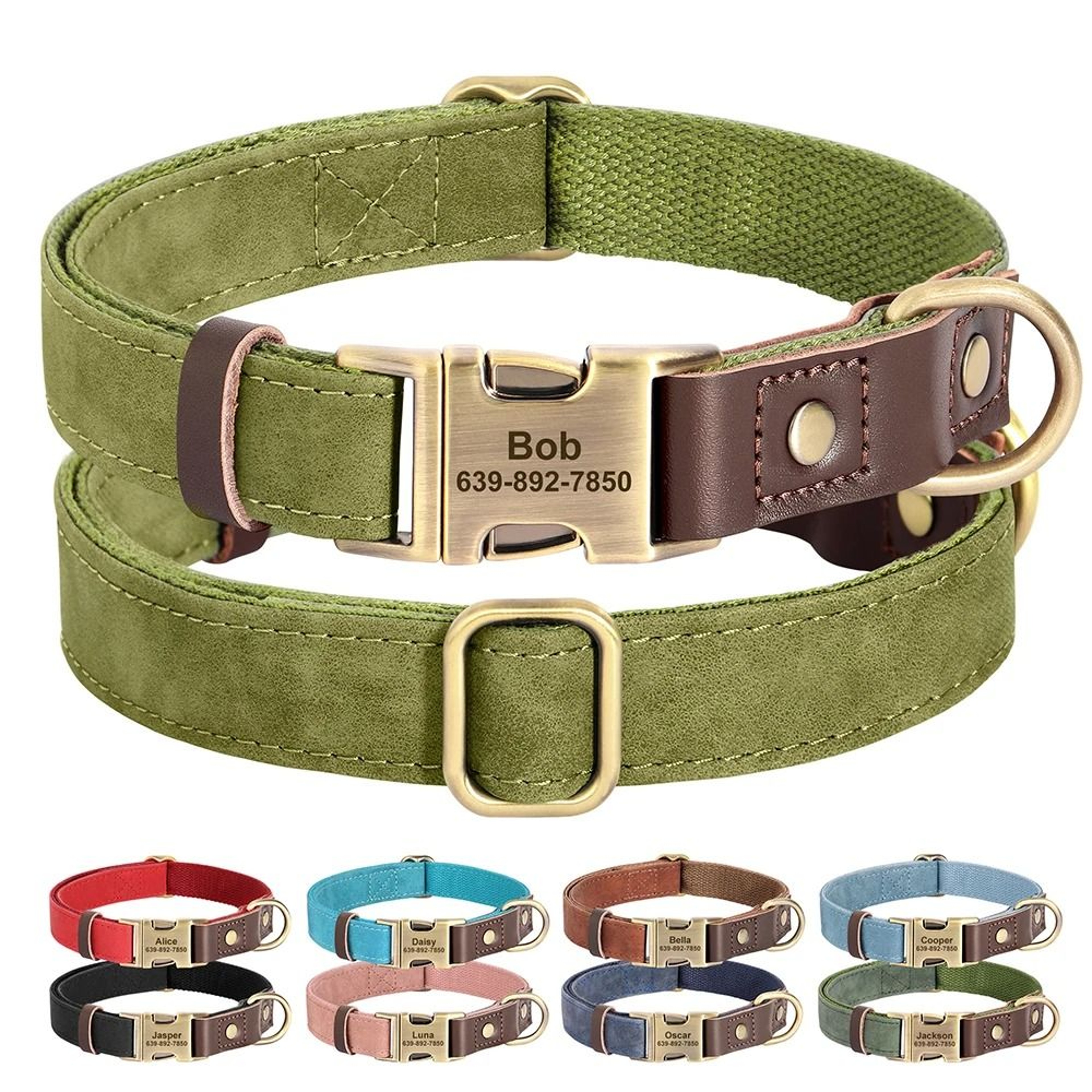 Custom Engraved PU Leather Dog Collar Adjustable ID Buckle 14