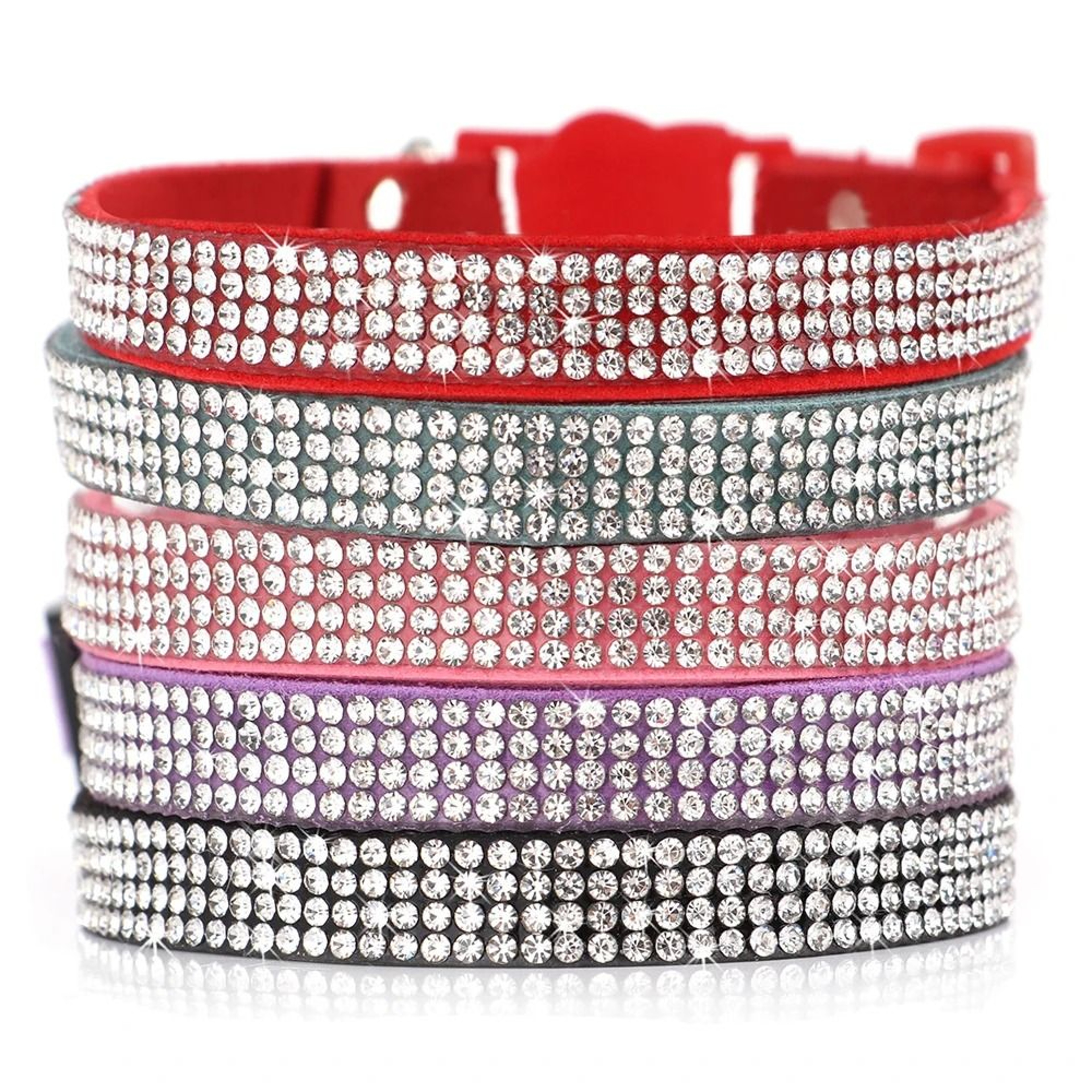 Suede Leather Rhinestone Cat Collar With Bell Breakaway 6