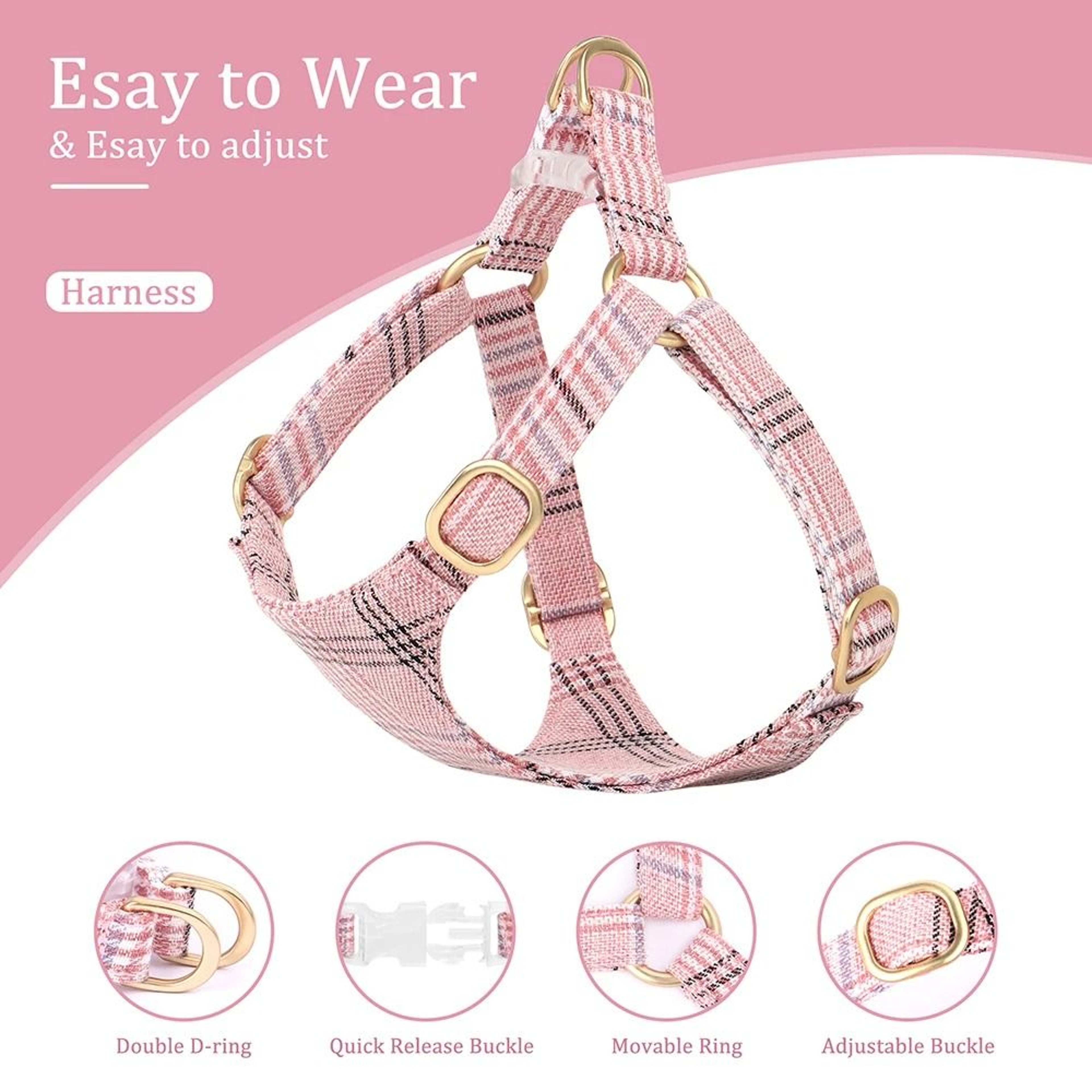 Adjustable Nylon Dog Harness Collar And Leash Set With Bow For Small And Medium Dogs 6