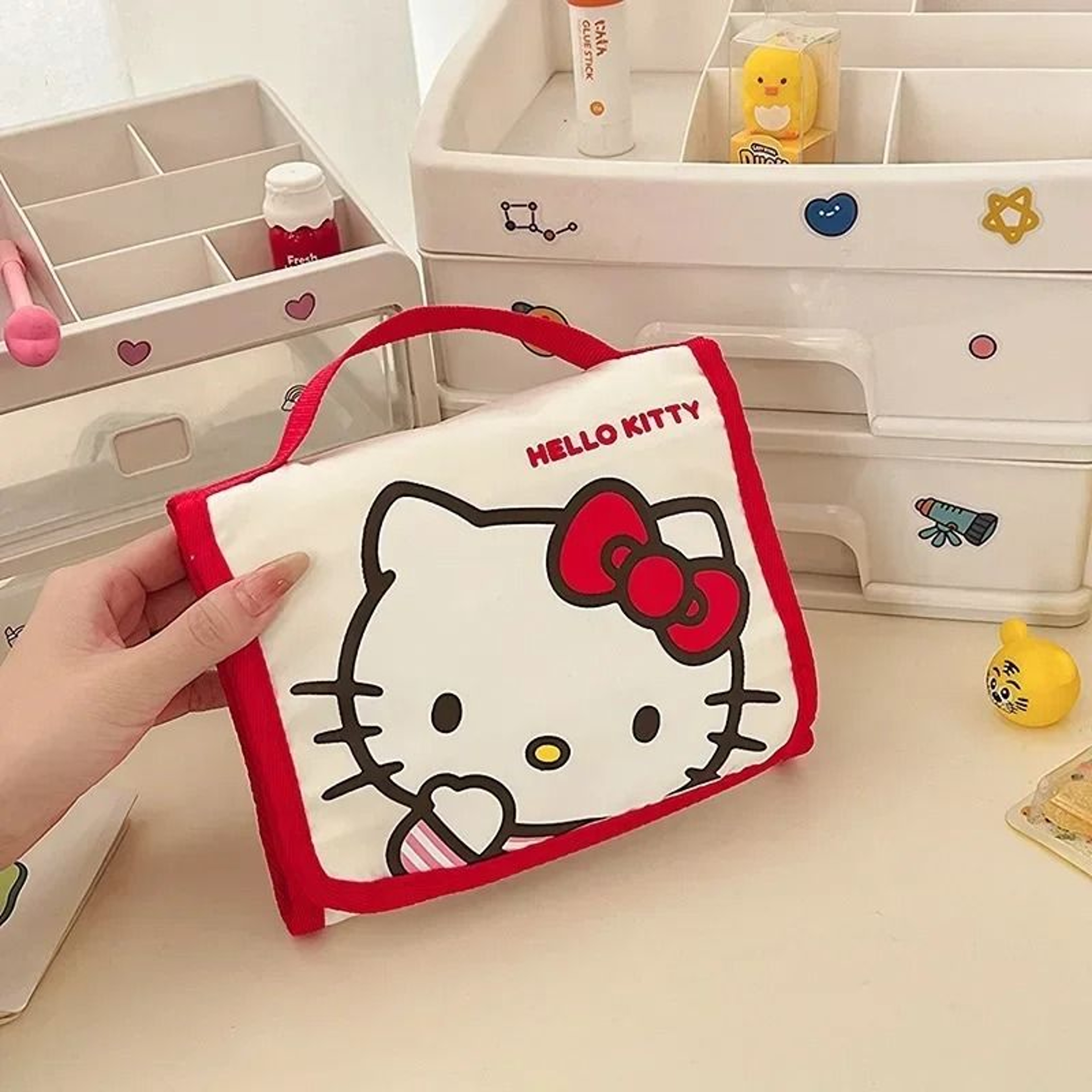 Large Capacity Kawaii Cartoon Makeup Bag Folding Travel Cosmetic Organizer 4