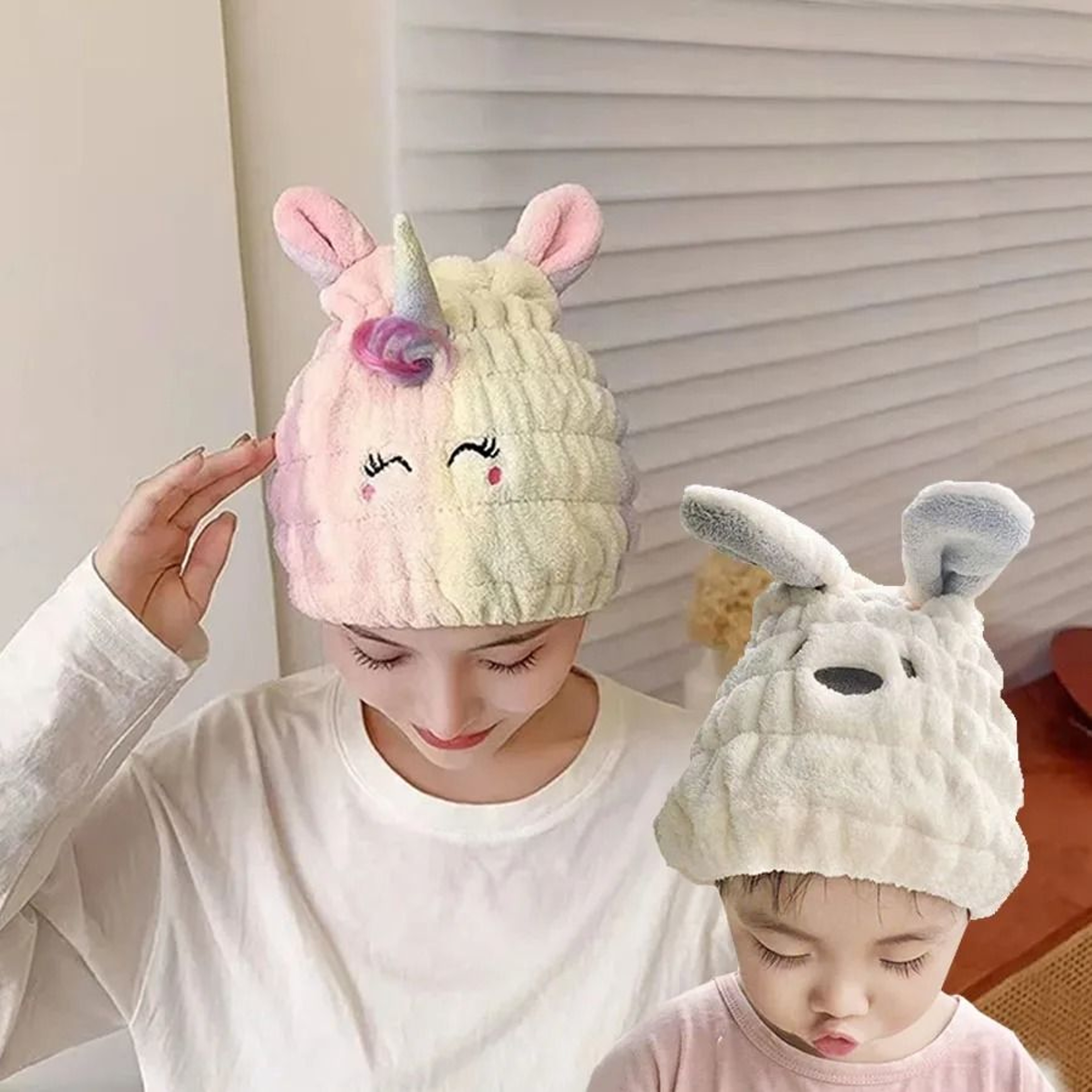 Cute Animal Quick Dry Hair Towel Hat Soft Plush Hair Wrap For Children 7