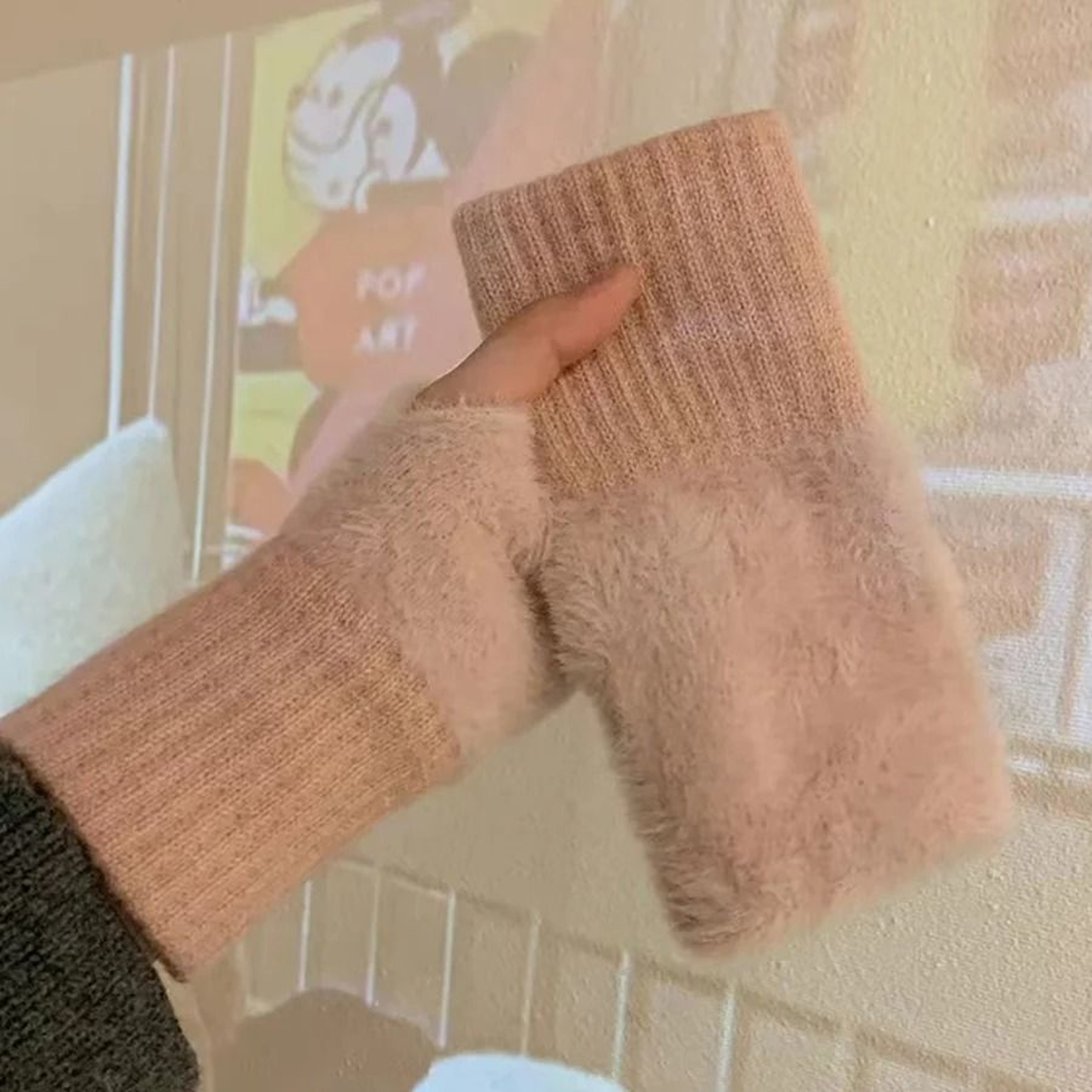Warm Plush Half Finger Gloves For Women Soft Winter Wrist Mittens 4