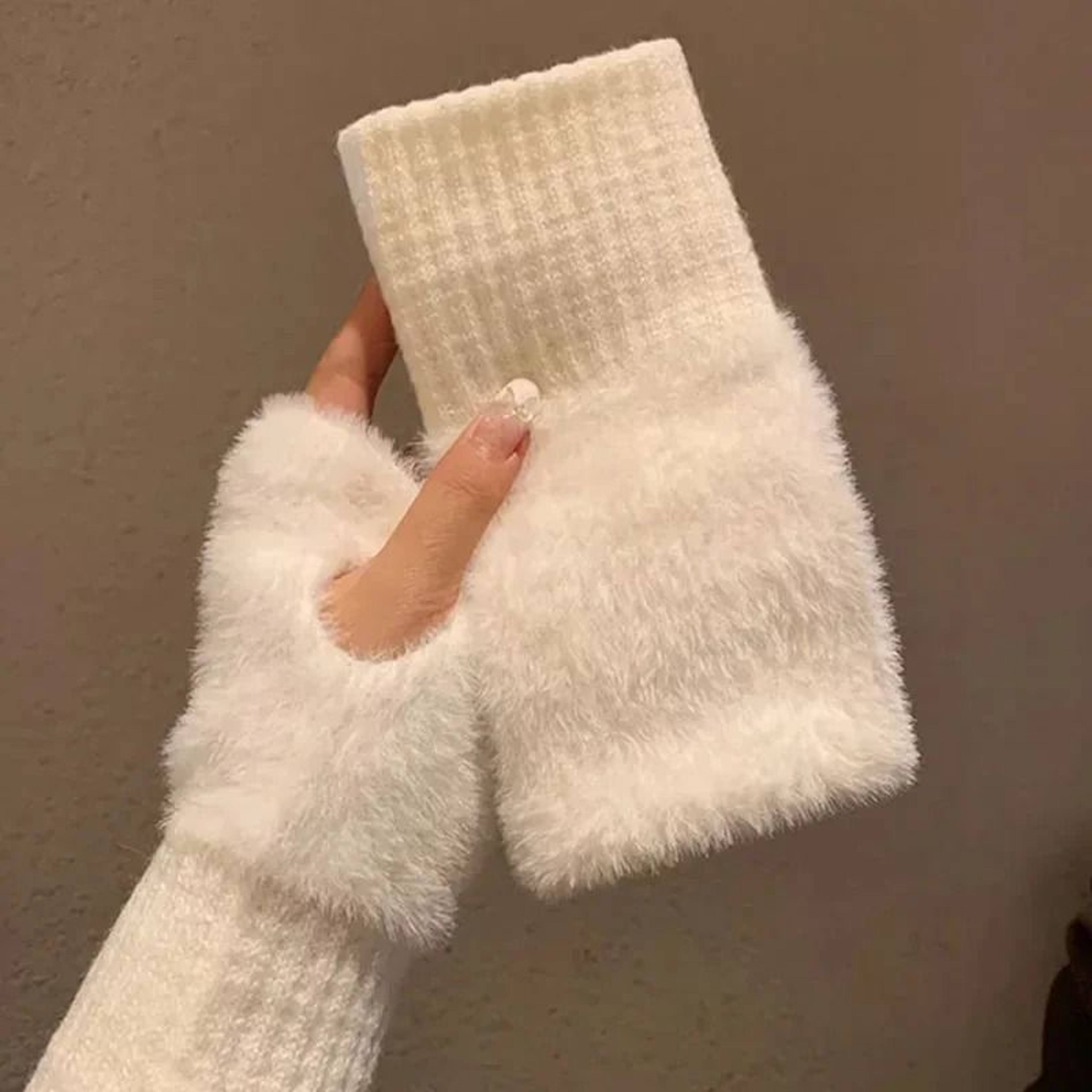 Warm Plush Half Finger Gloves For Women Soft Winter Wrist Mittens 9