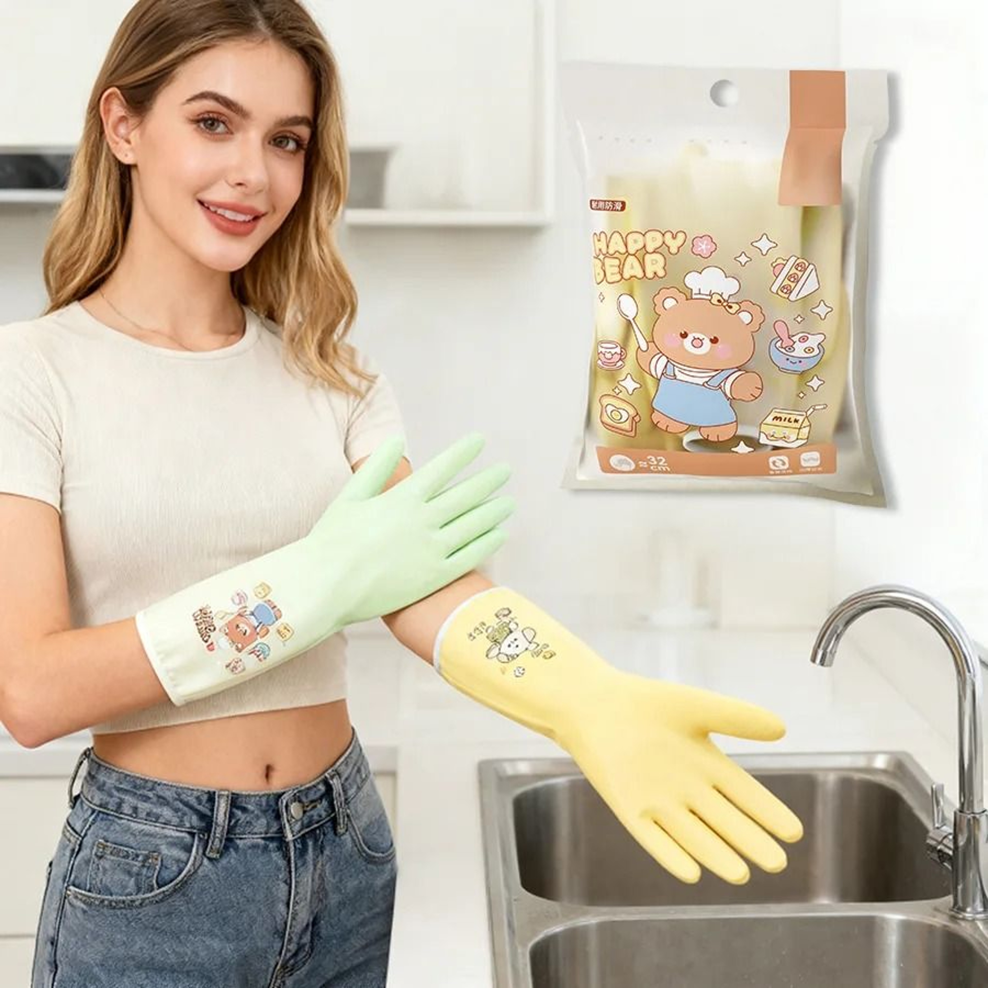 Reusable Waterproof Cleaning Gloves Non Slip Dishwashing Gloves For Household Chores 0
