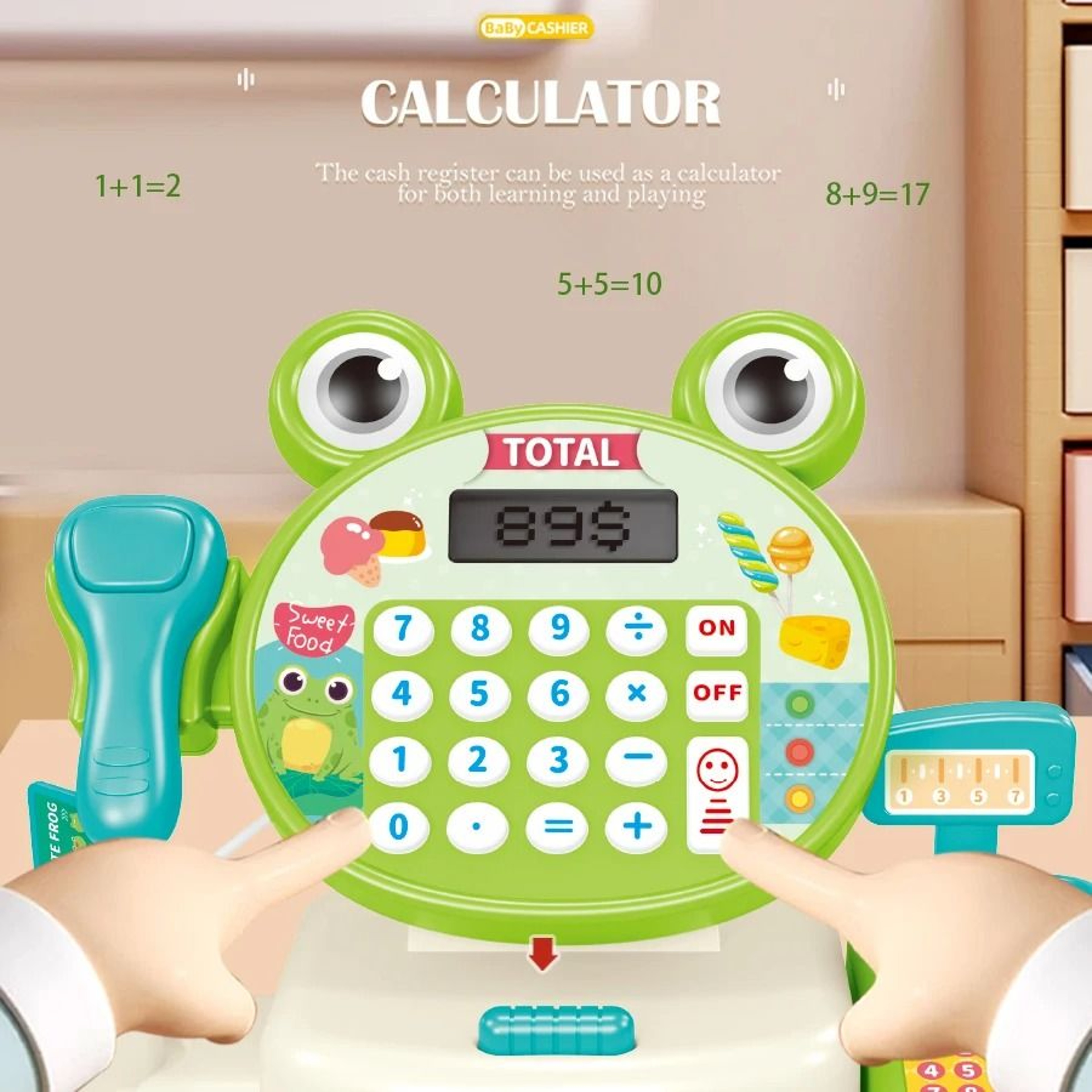 Kids Supermarket Toy Play Cash Register With Shopping Cart Role Play Set 8