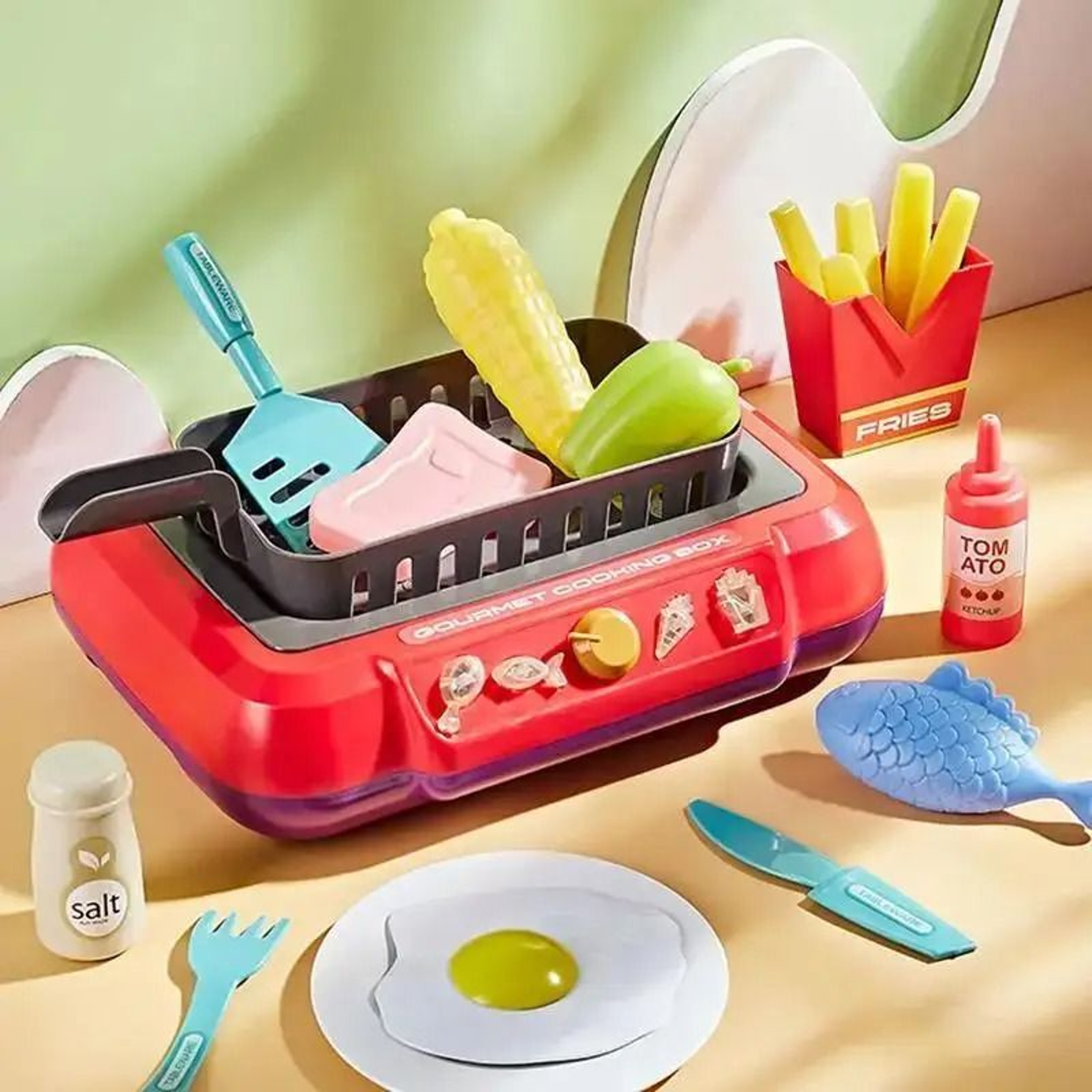 DIY Kids Kitchen Playset Pretend Cooking Toy With 20 Piece Food Set 1