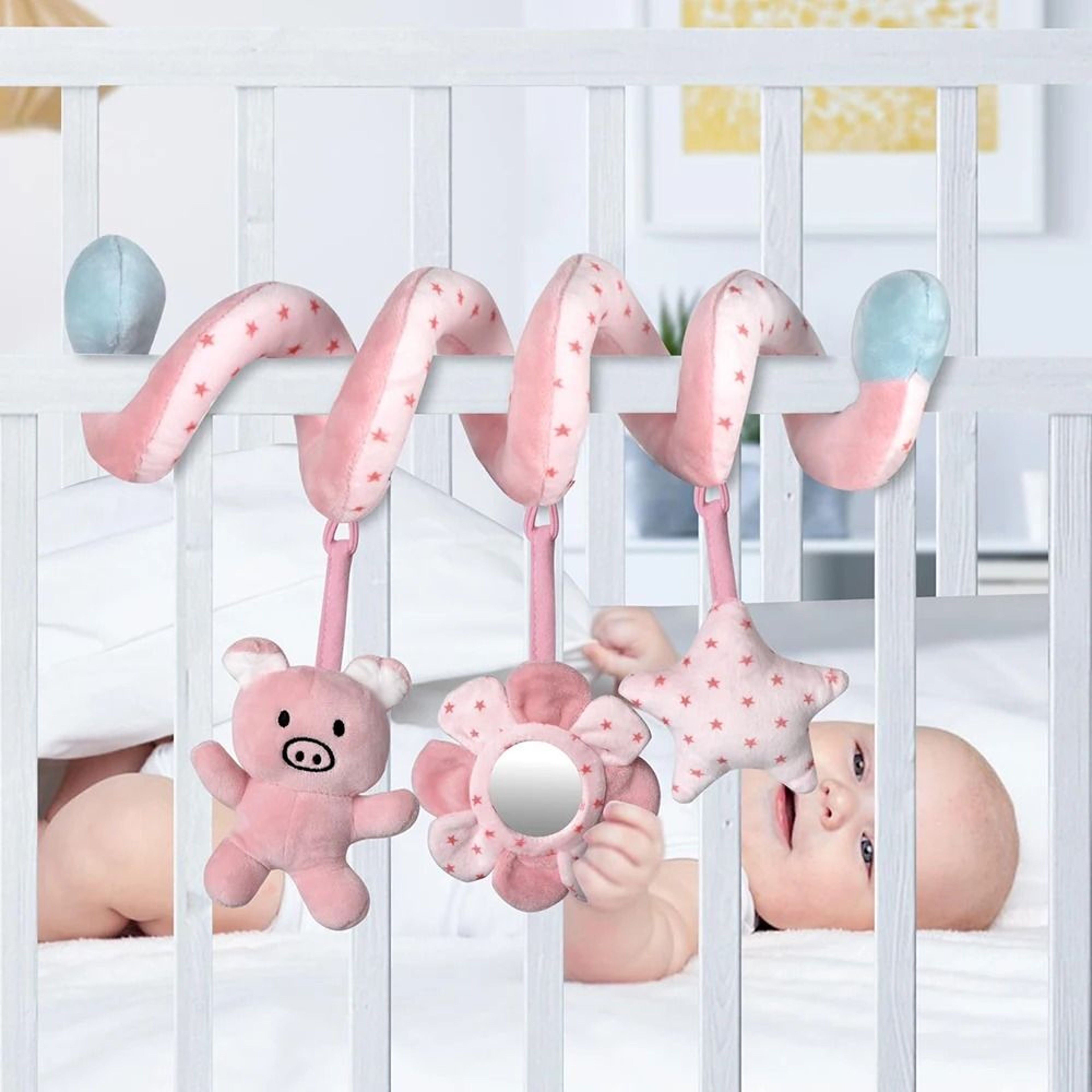 Baby Spiral Activity Toy Hanging Car Seat Stroller Mobile With Mirror 8