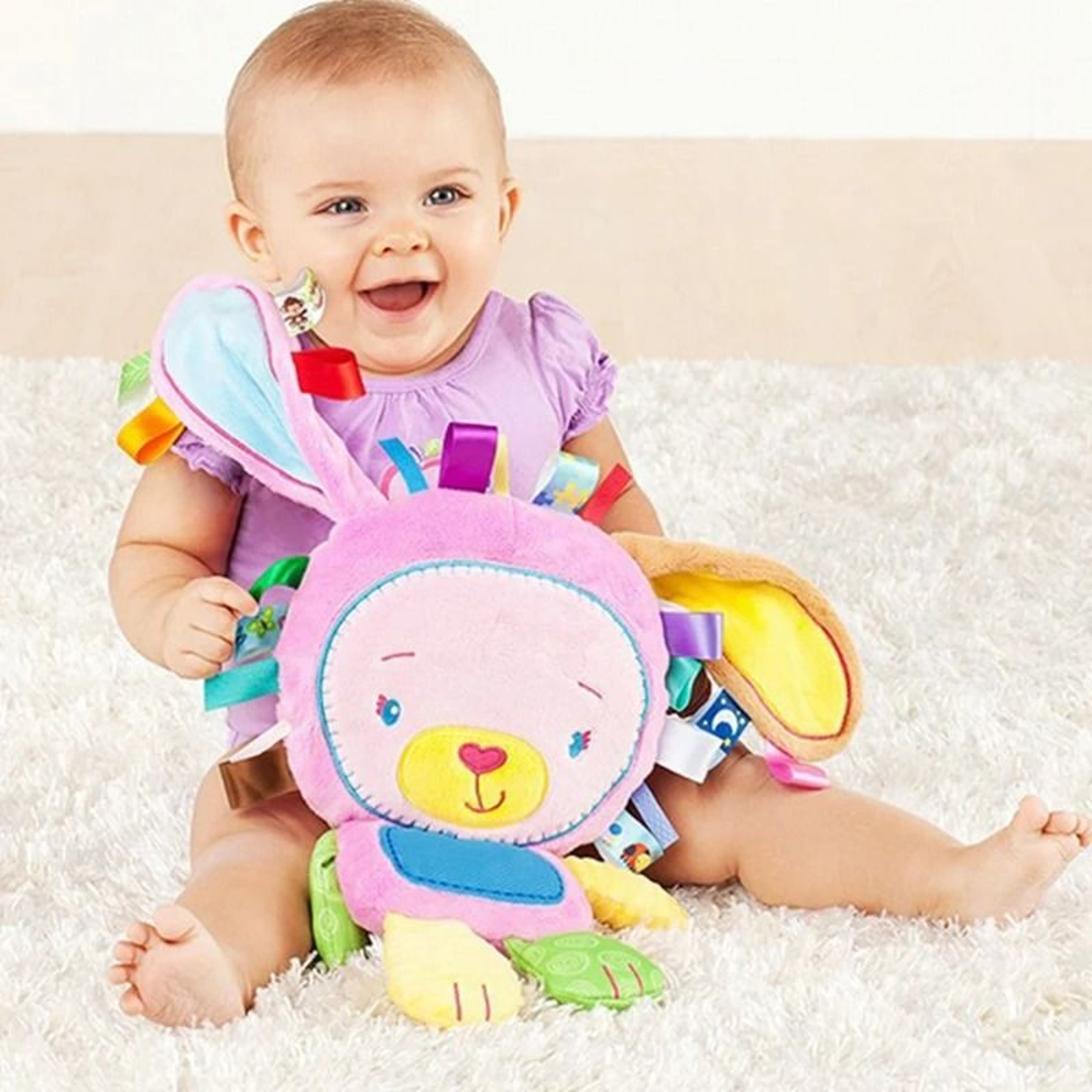 Baby Elephant Lovey Plush Sensory Toy With Rattle And Bell 6