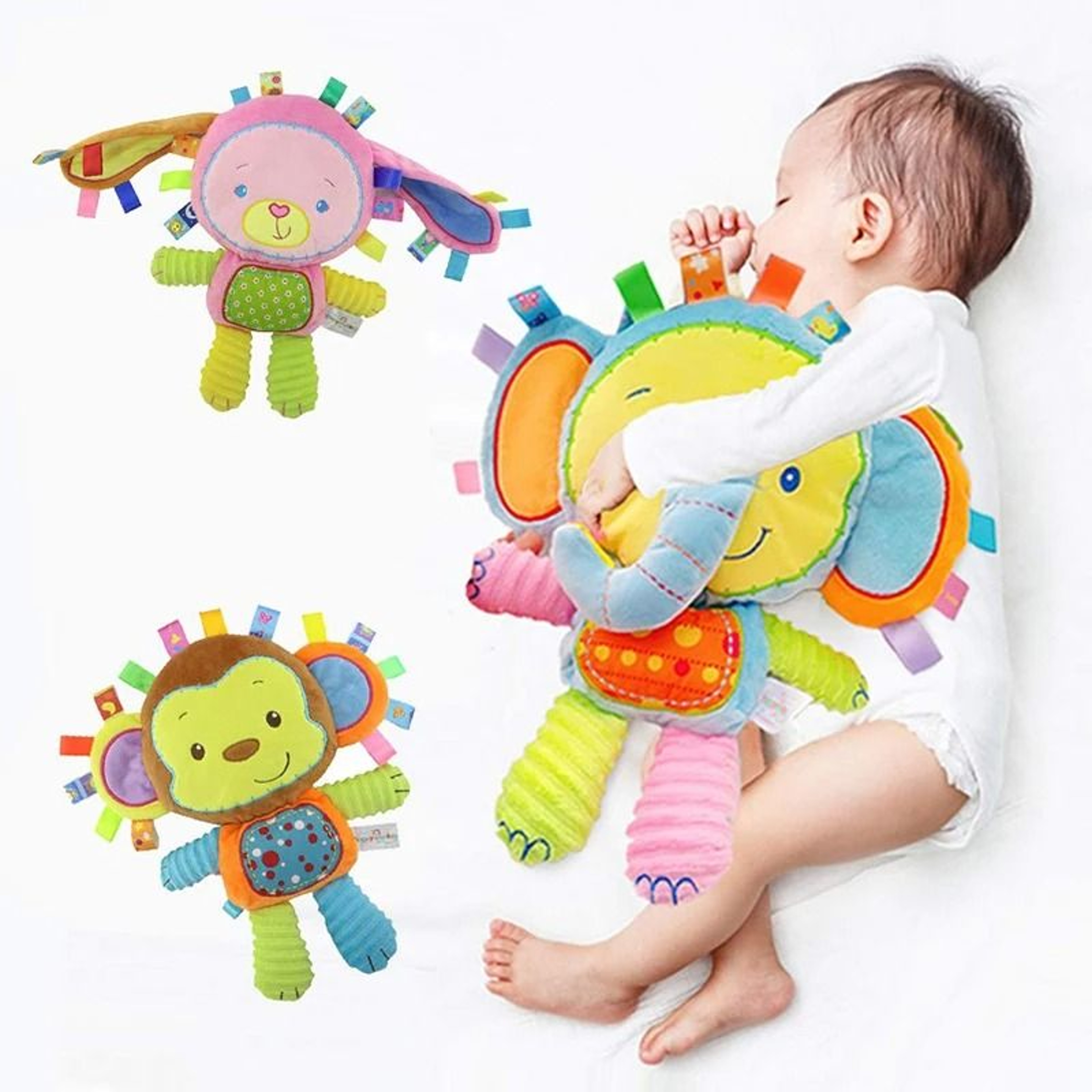 Baby Elephant Lovey Plush Sensory Toy With Rattle And Bell 7