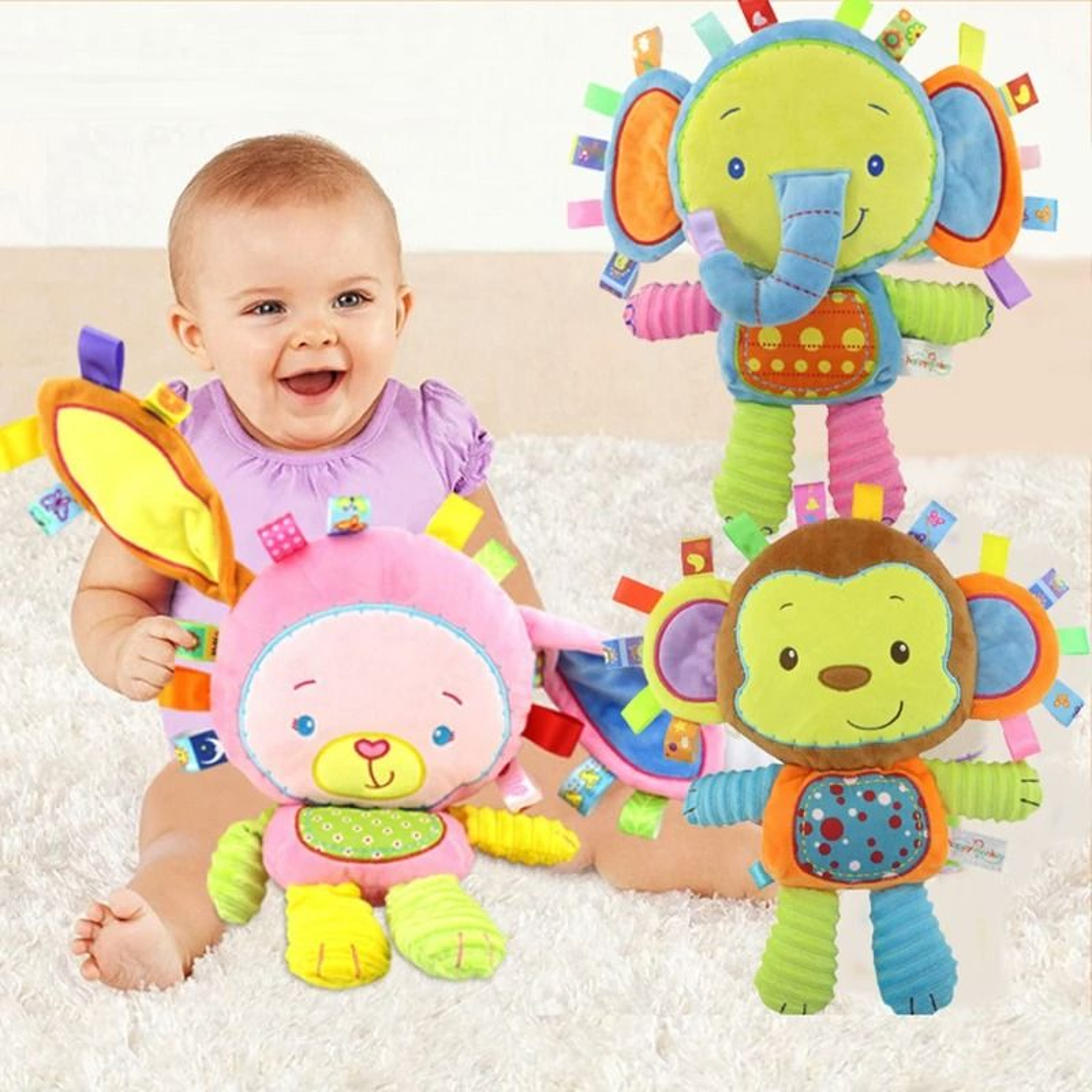 Baby Elephant Lovey Plush Sensory Toy With Rattle And Bell 10