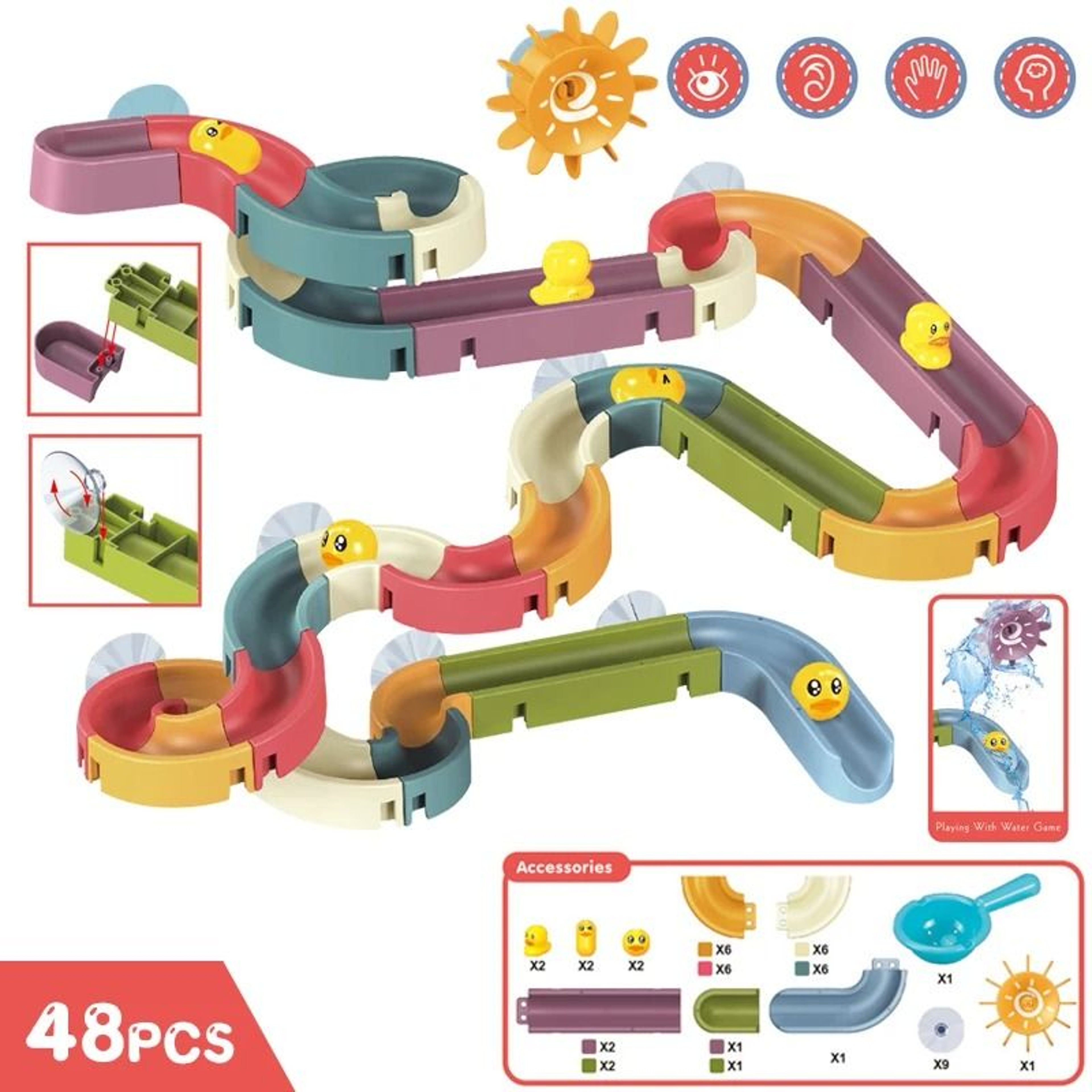 Rainbow Bath Water Slide Toy Duck Track Educational Shower Play Set For Kids 4