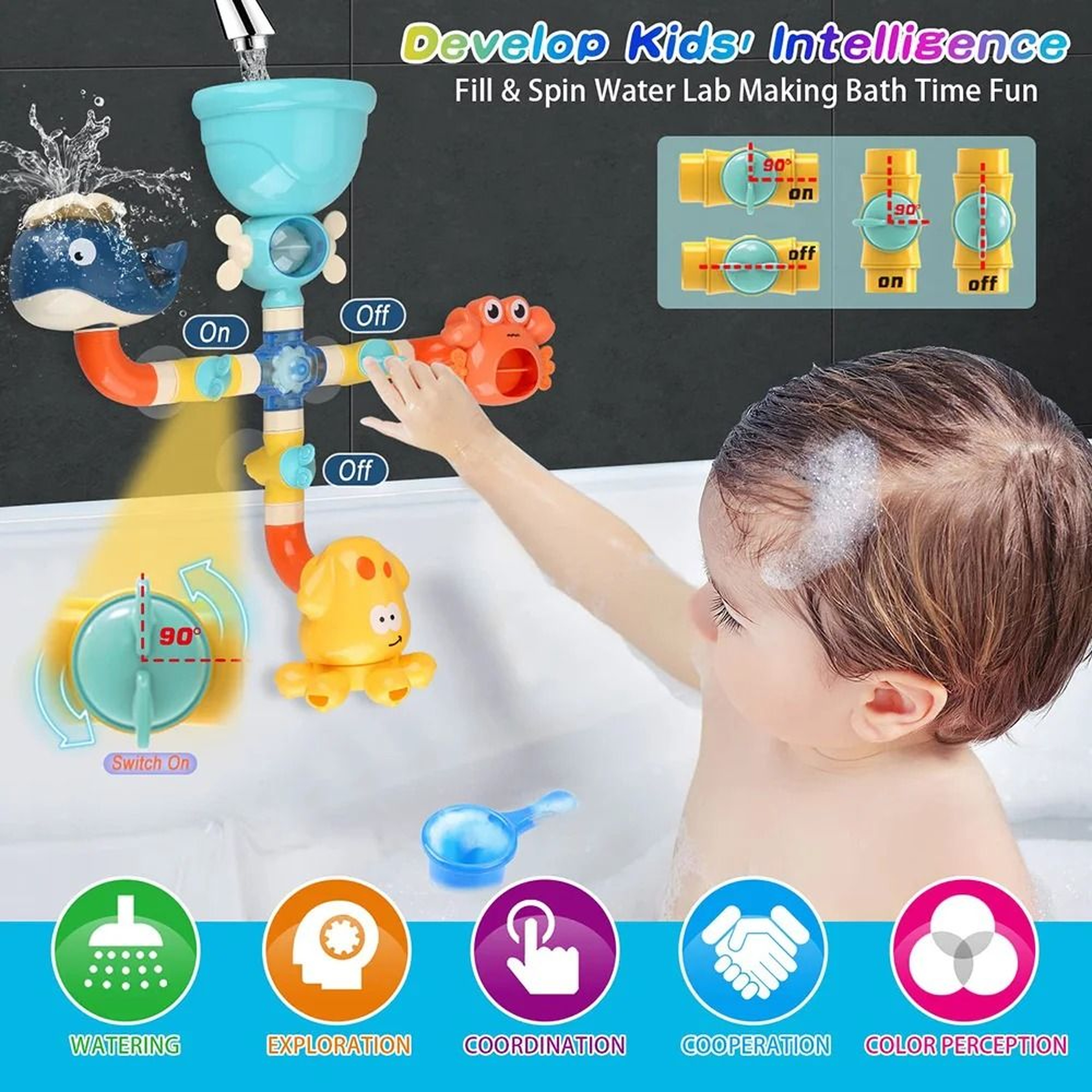 DIY Bath Pipes Water Play Toy Interactive Tub Water Game For Toddlers 6