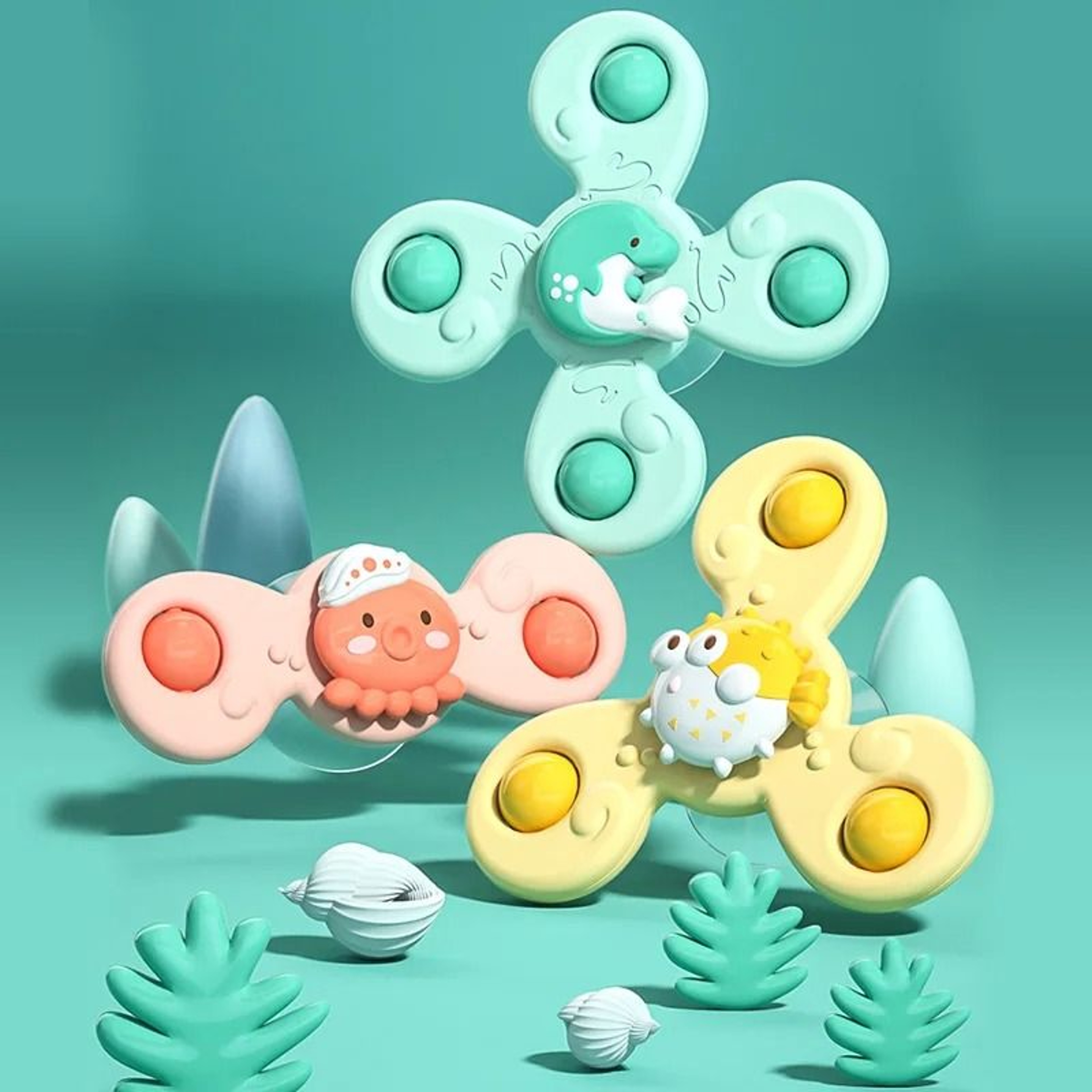 Montessori Suction Spinner Bath Toy Baby Sensory Teether Rattle 0