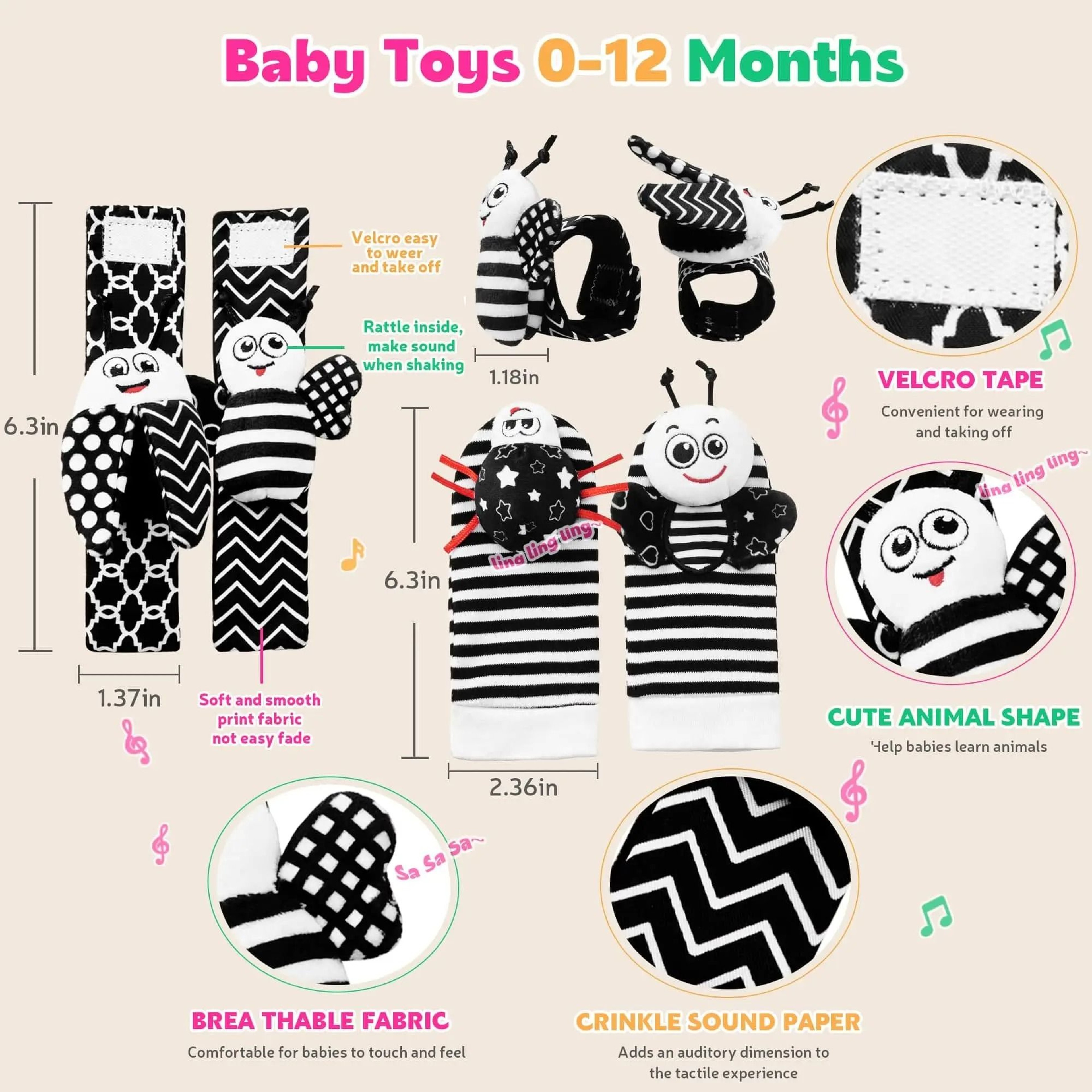 Baby Rattles Toys Set Wrist Rattle Socks And Foot Finder For Newborns 12