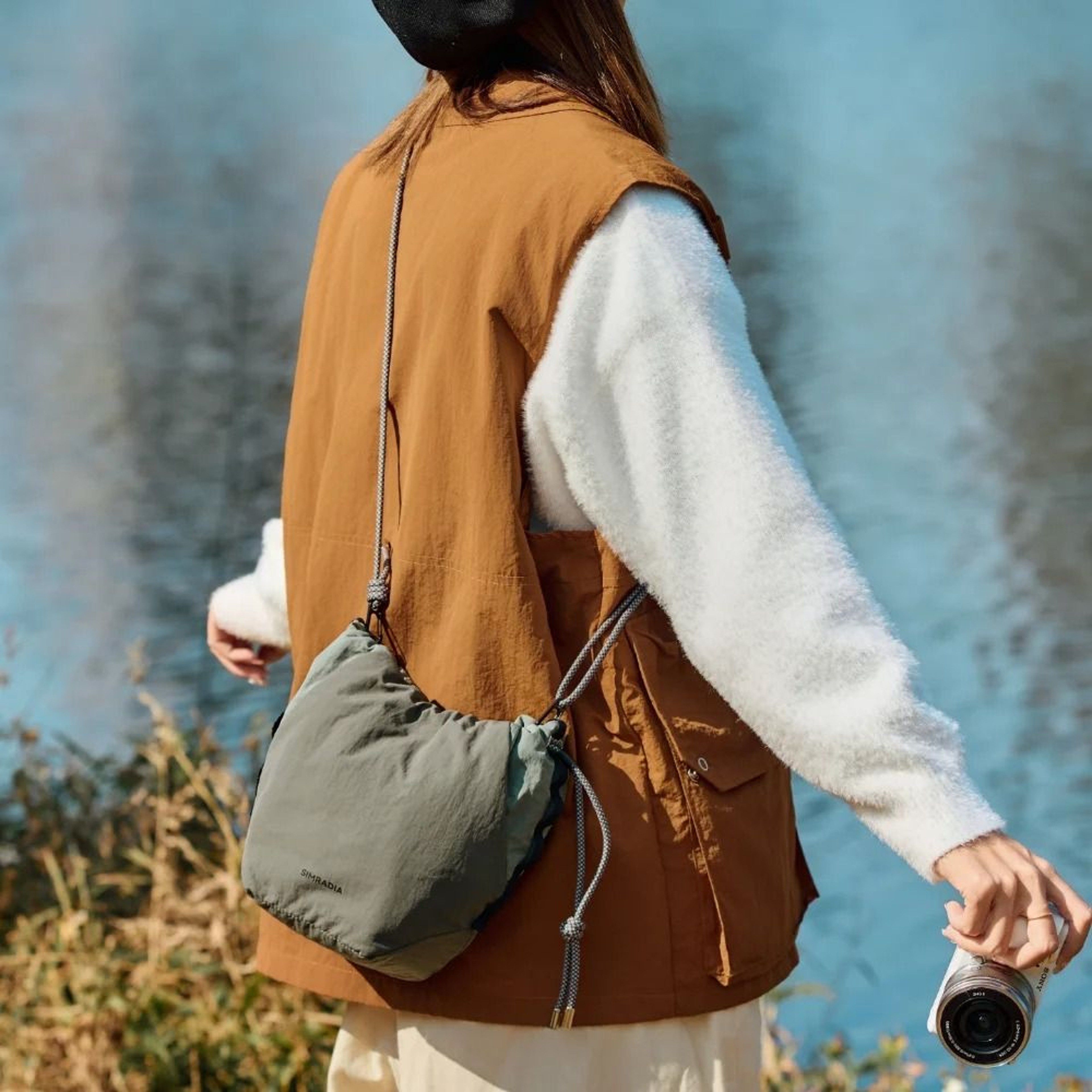 Canvas DSLR Camera Bag Mountain Style Drawstring Shoulder Bag 6