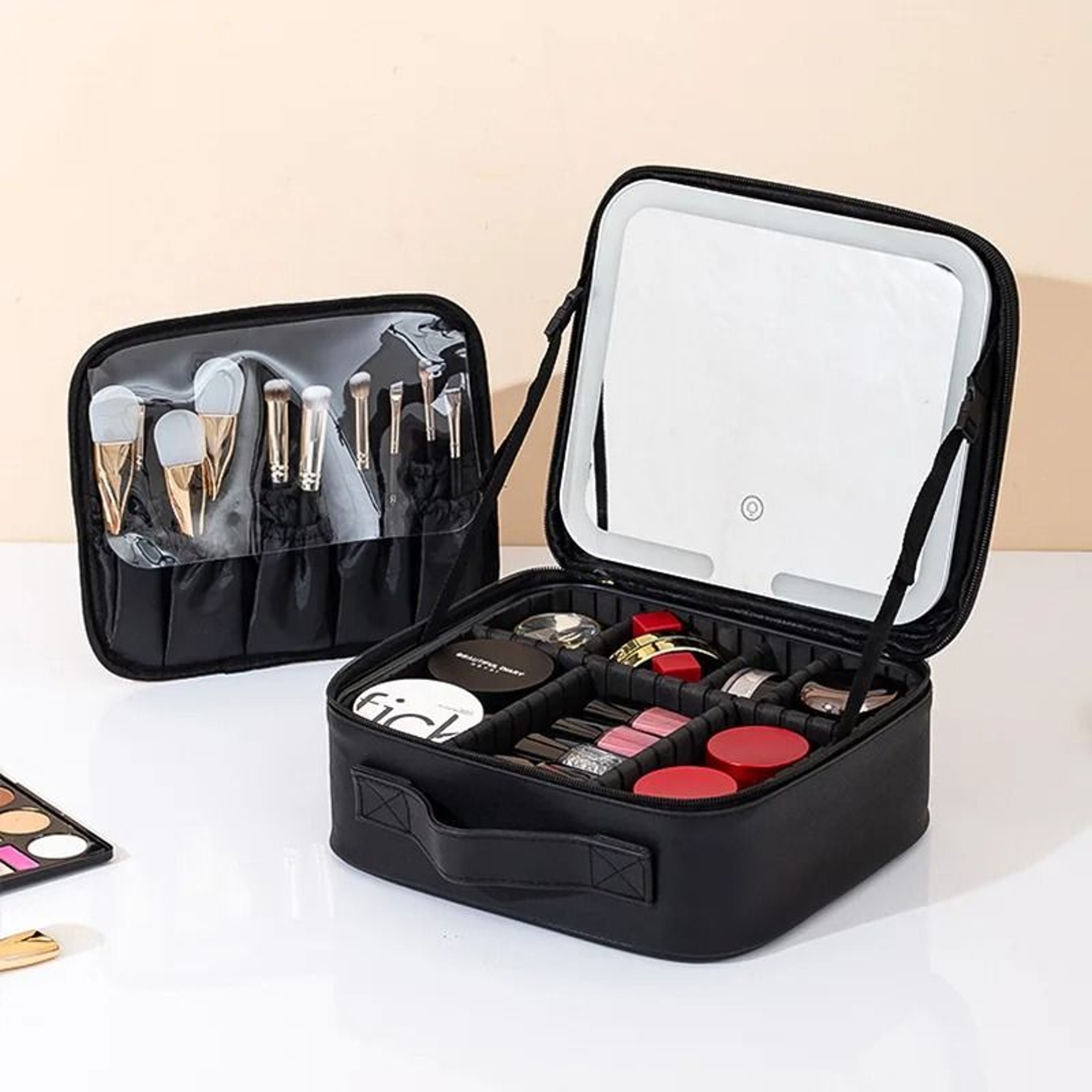 Makeup Bag With LED Mirror Large Capacity Waterproof Organizer 4