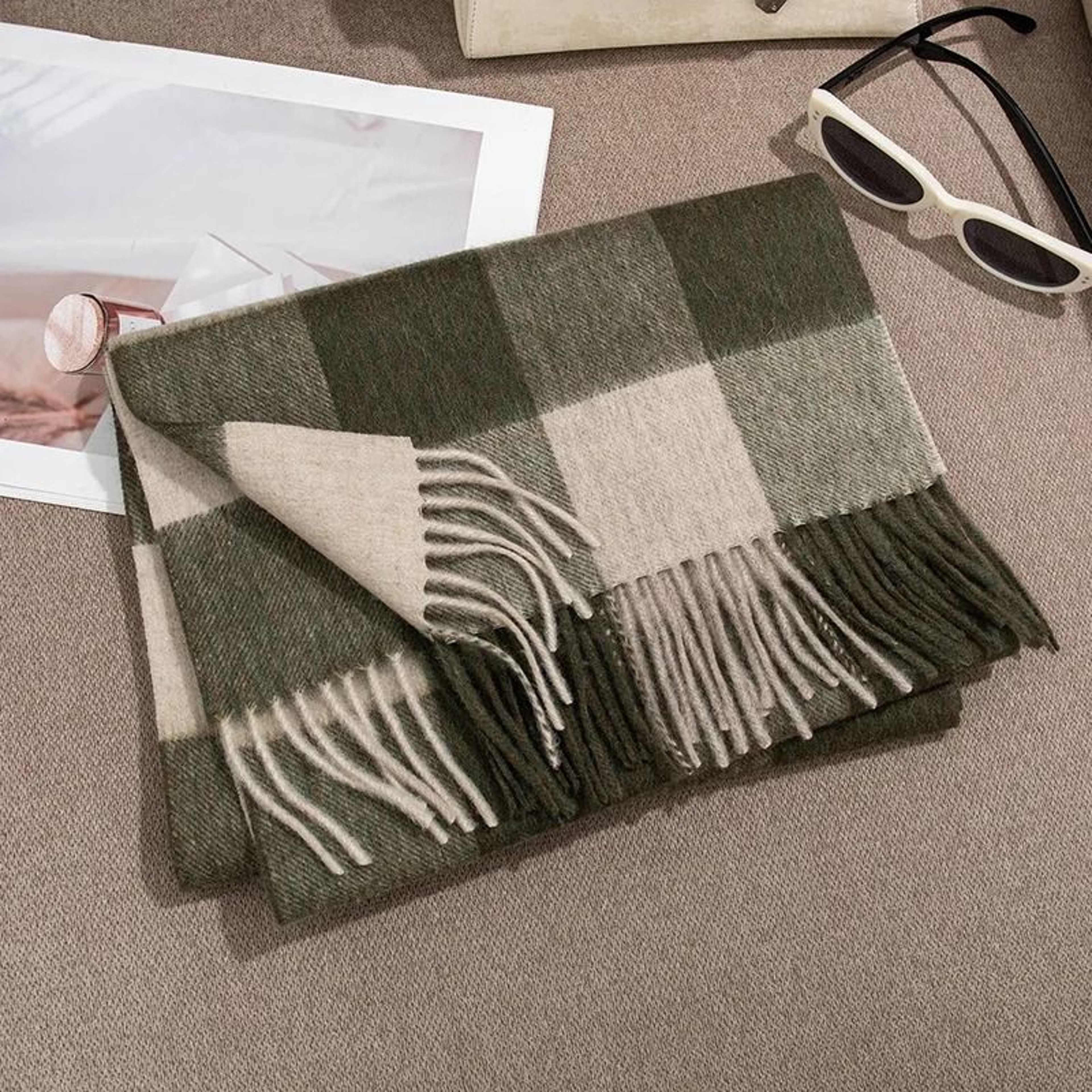 Unisex Wool Winter Scarf Thick Plaid Warm Autumn Wrap 7