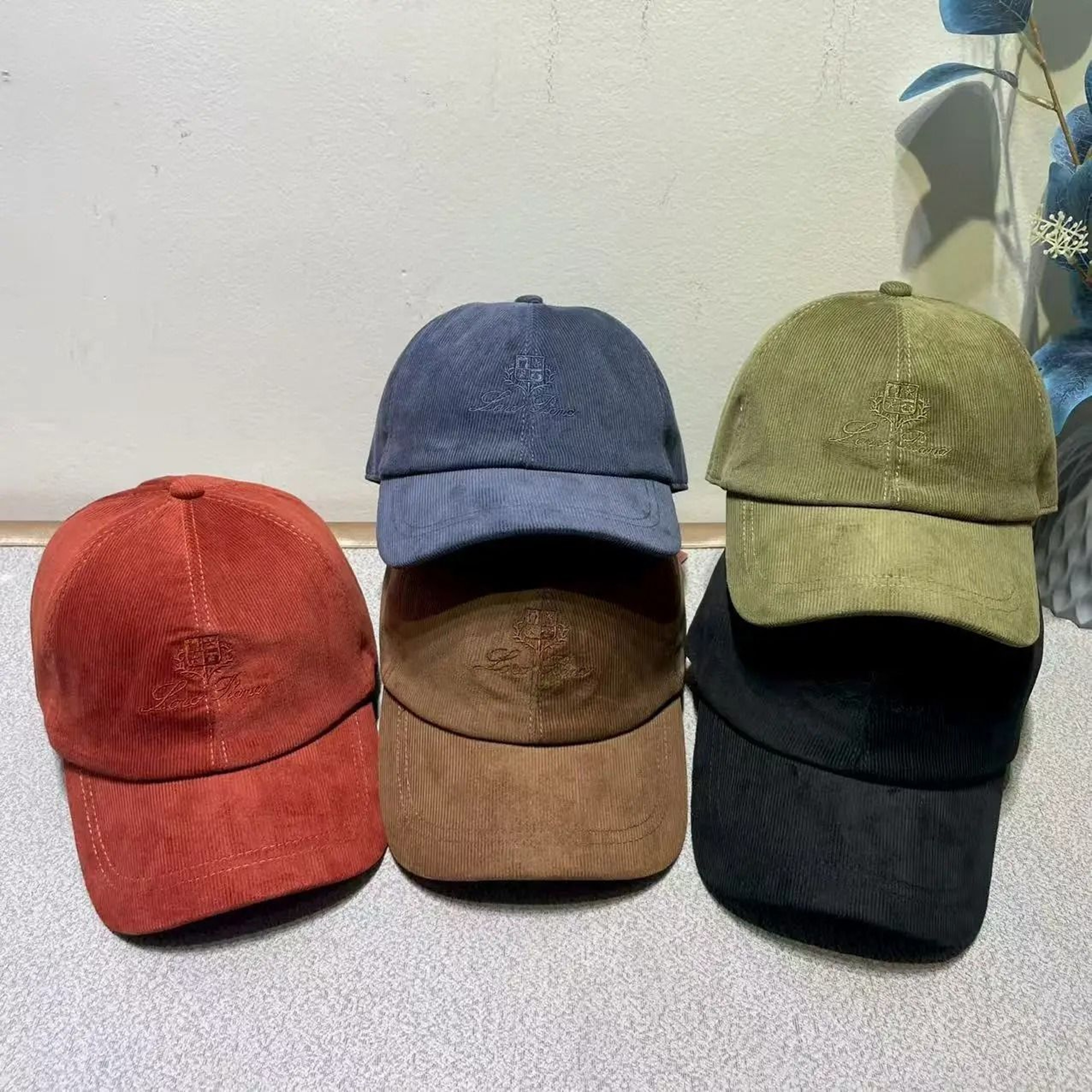 Ribbed Velvet Embroidered Letter Baseball Cap With Adjustable Velcro Fit 0