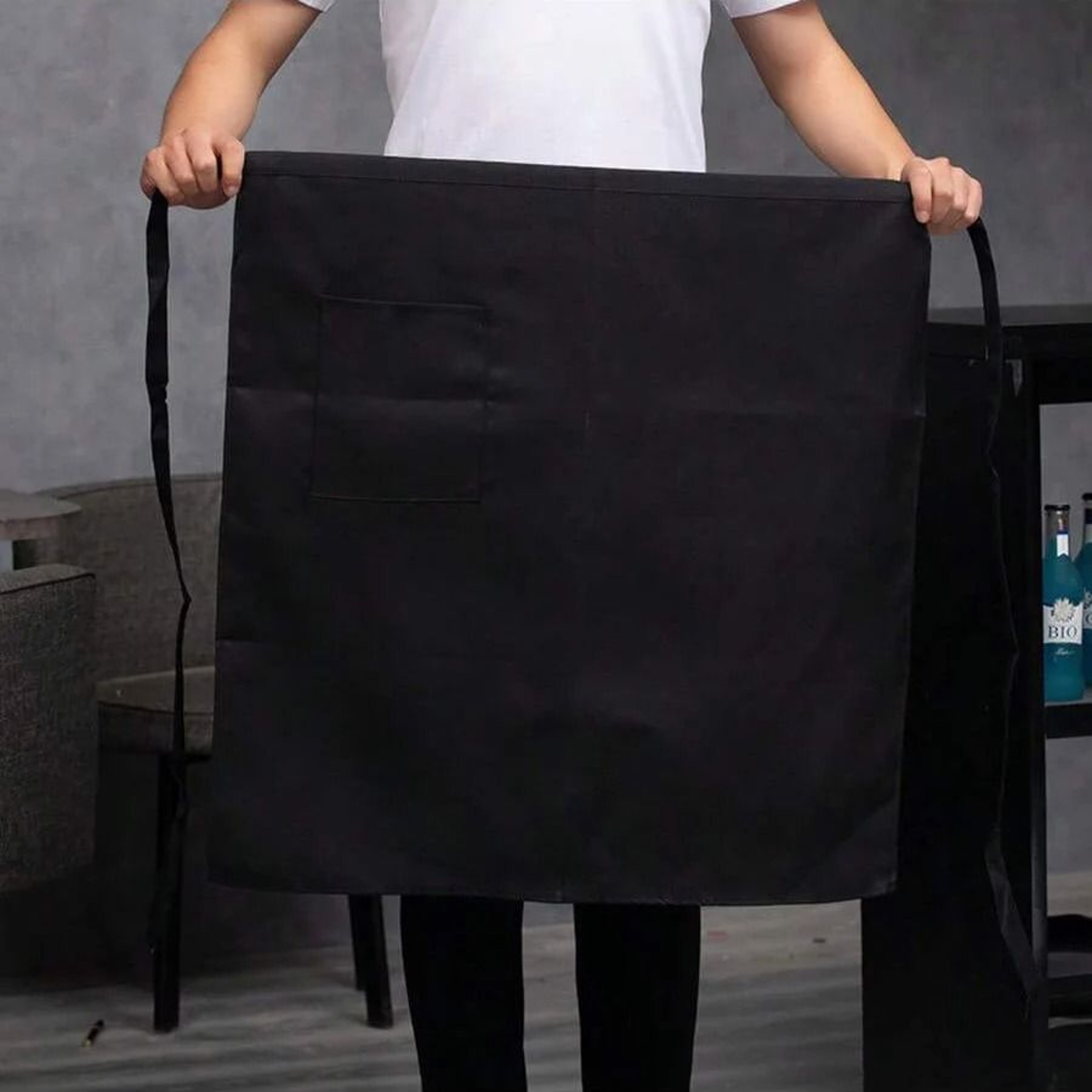 Black Half Apron With Pockets For Chef Waiter And Restaurant Use 4