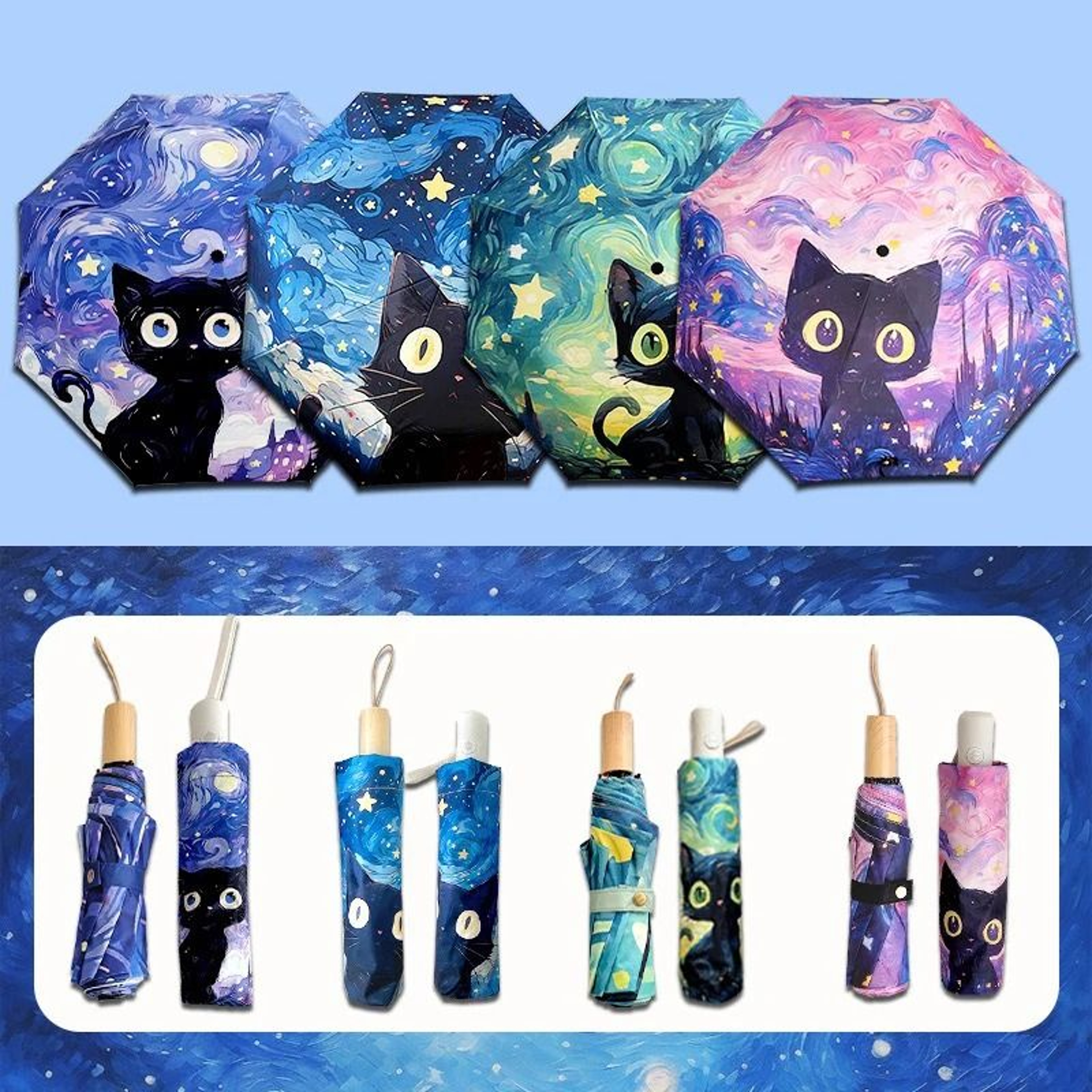 Automatic Cat Print Sun And Rain Umbrella Portable UV Protection Travel Umbrella 13