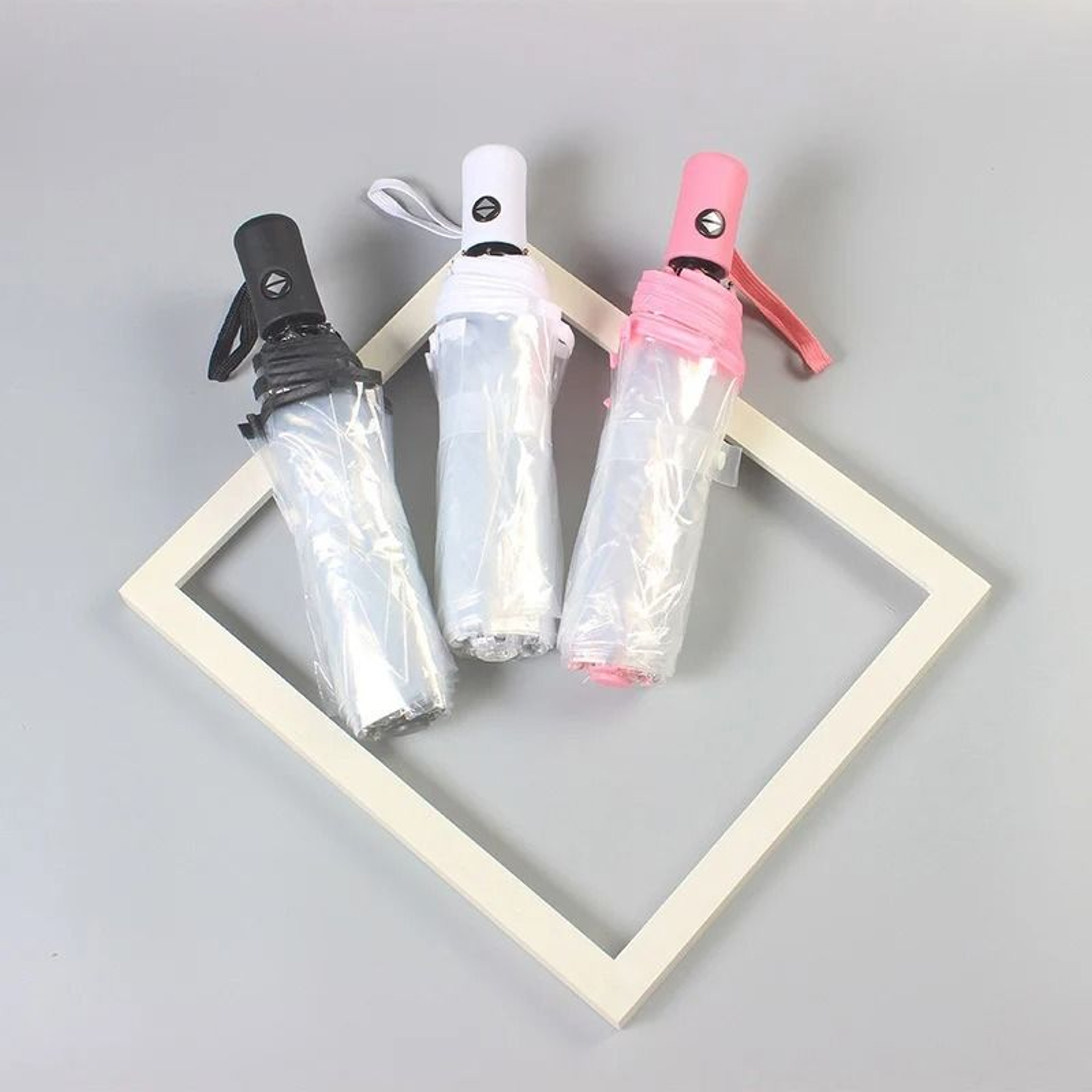 Transparent Automatic Folding Rain Umbrella Clear Triple Fold Travel Umbrella 5