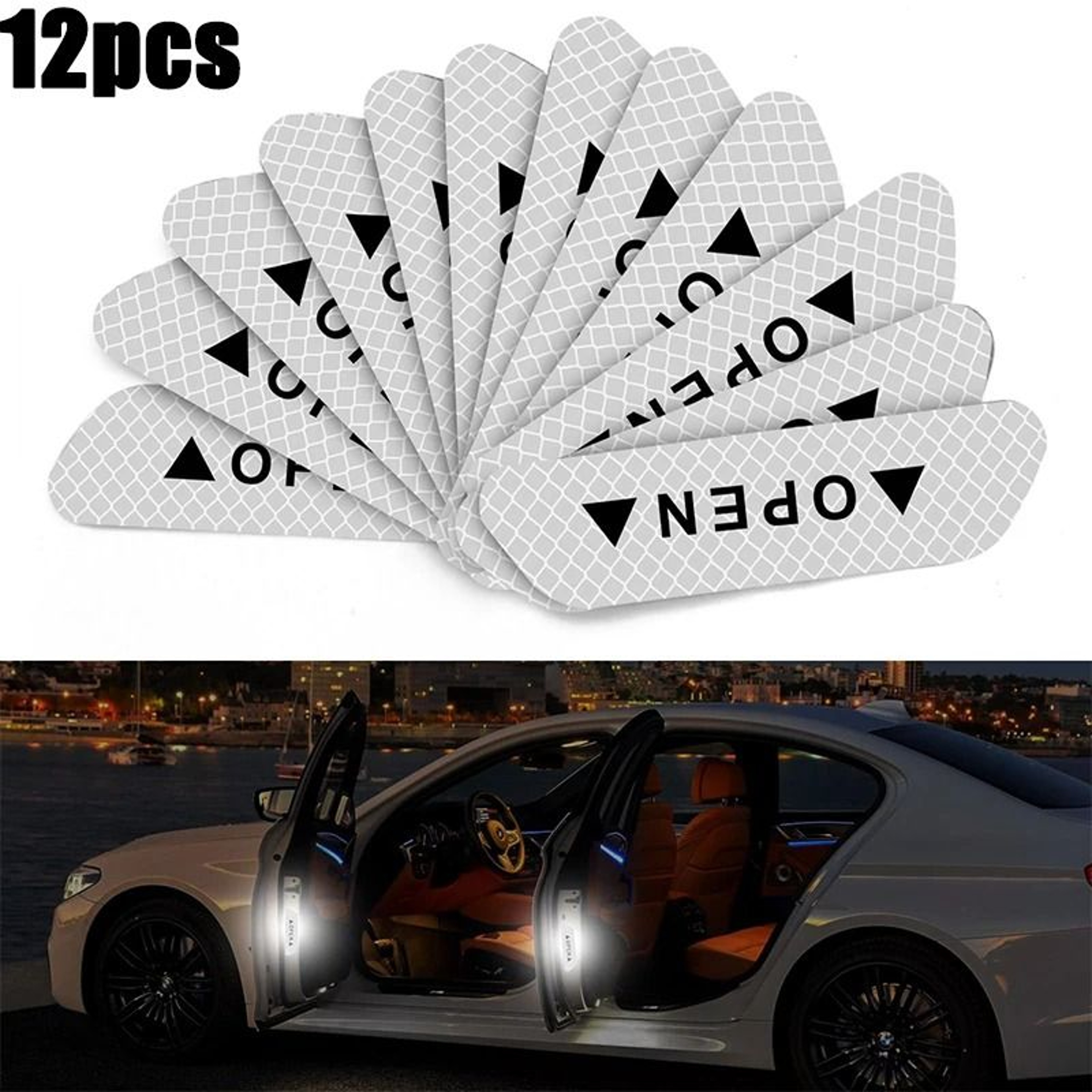 Reflective Car Door Stickers Safety Opening Warning Tape Decals 12 Pack 1