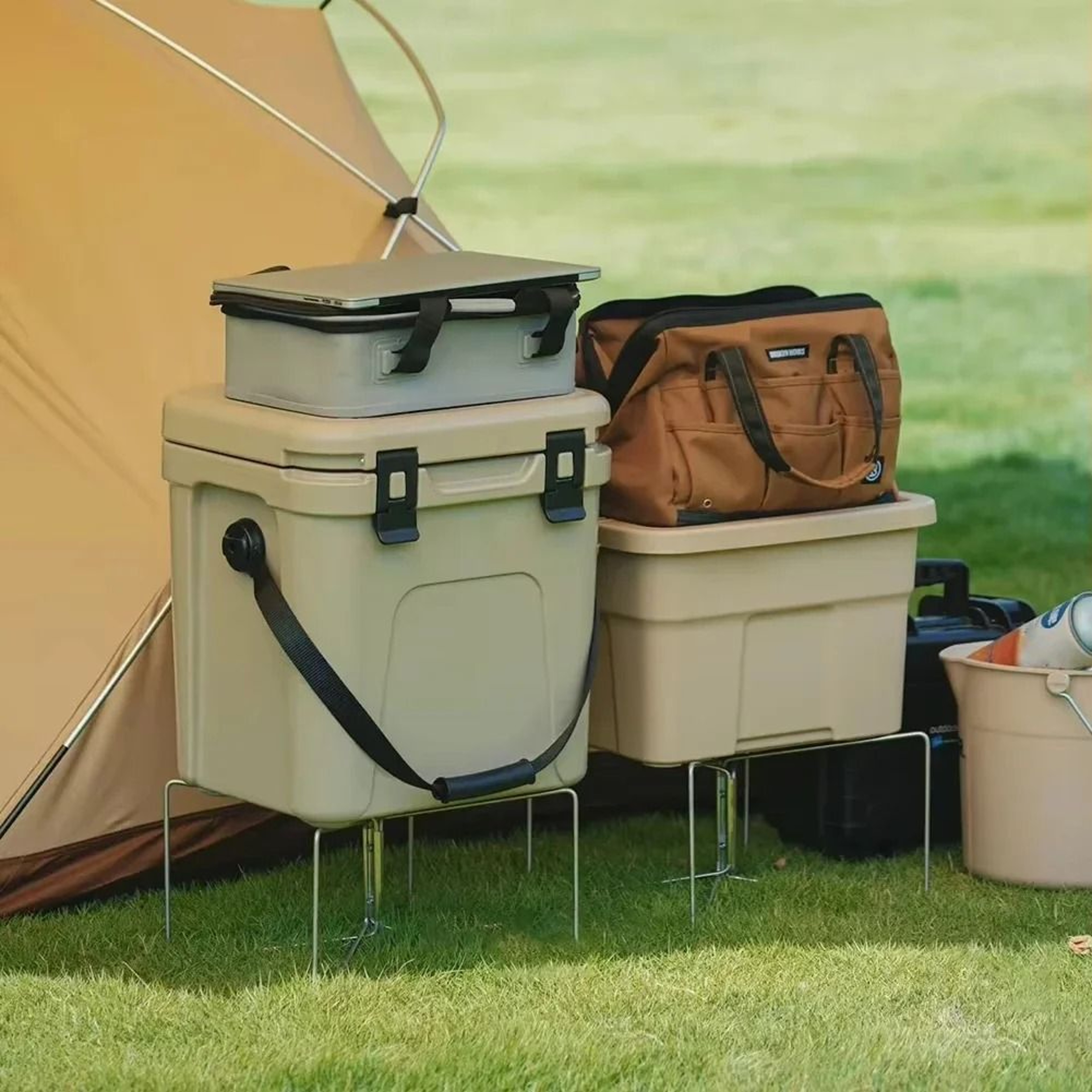 Foldable Camping Cooler Box Stand Outdoor Storage Support Shelf 5
