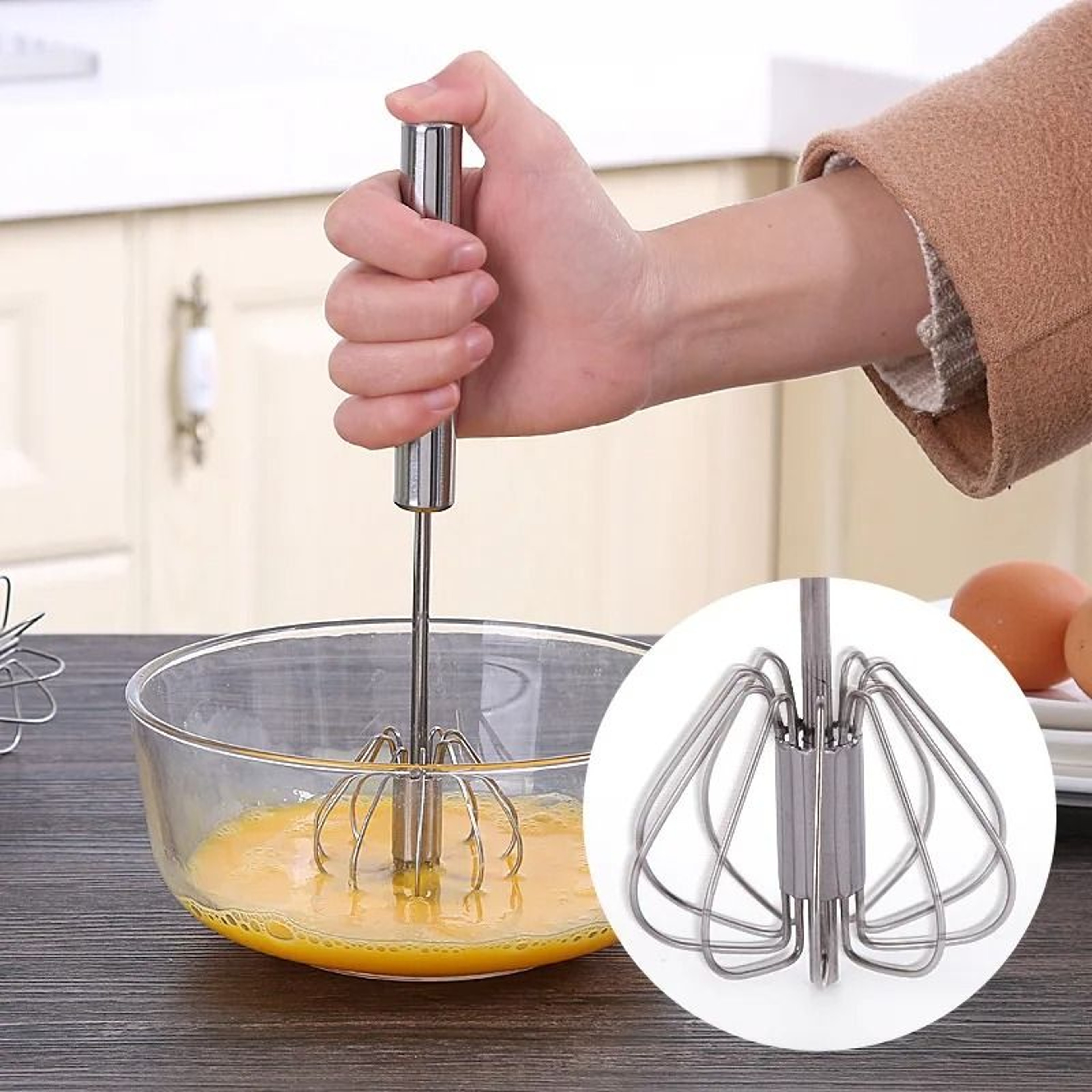 Press Handle Stainless Steel Egg Beater Semi Automatic Hand Whisk For Baking And Cooking 1