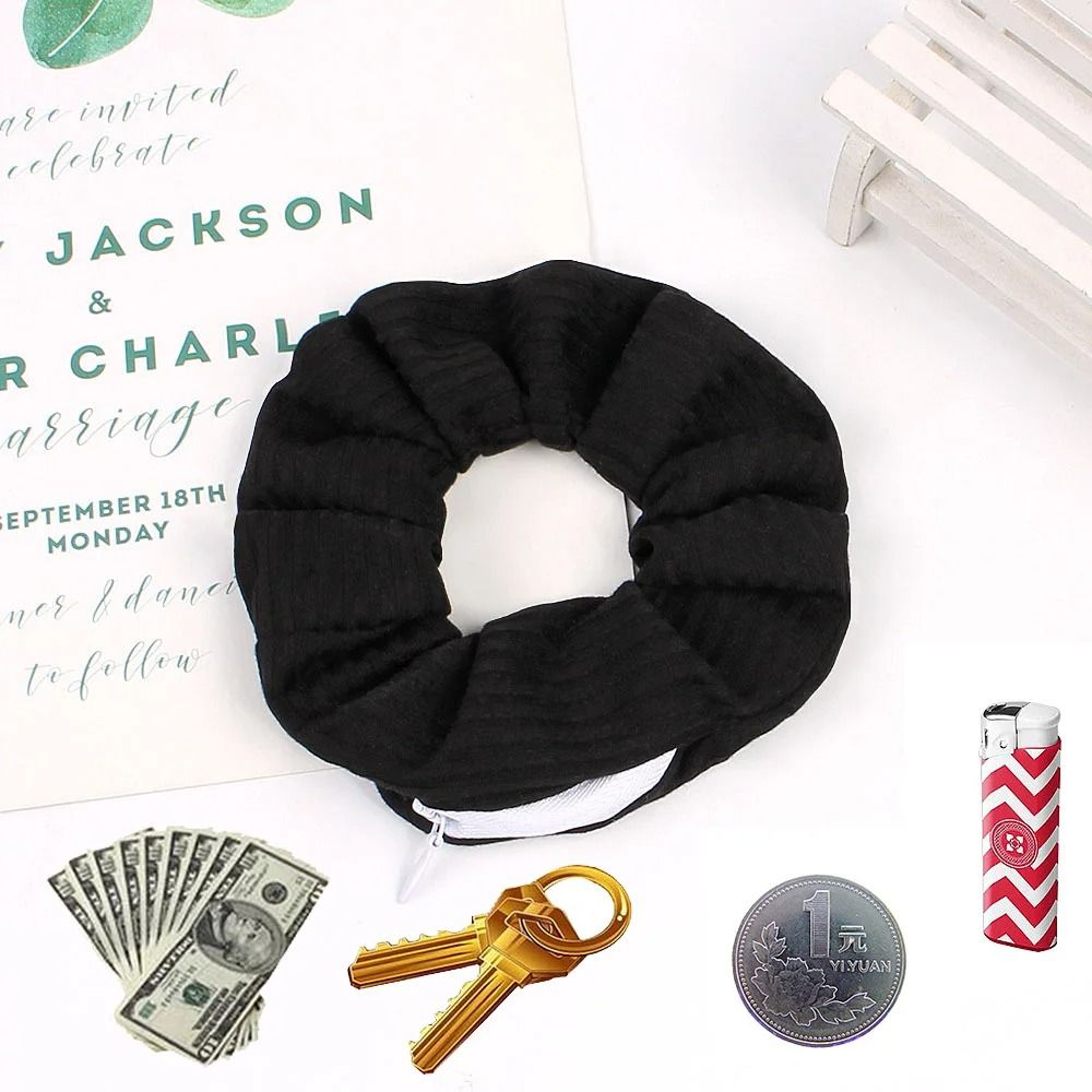 Hidden Zipper Hair Scrunchie Safe Portable Storage For Cash And Jewelry 7