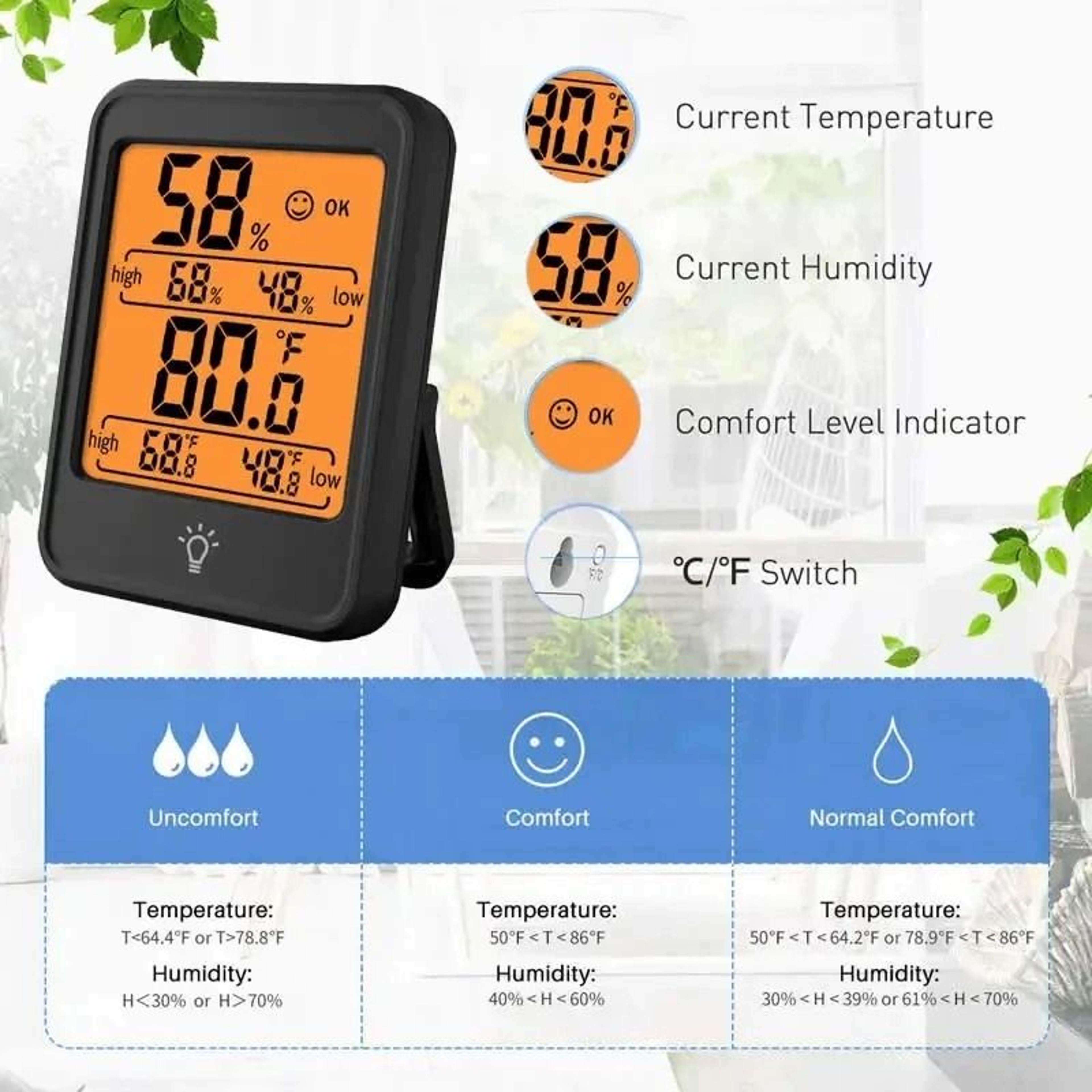 Indoor Digital Temperature And Humidity Meter With Stand And Magnet 7