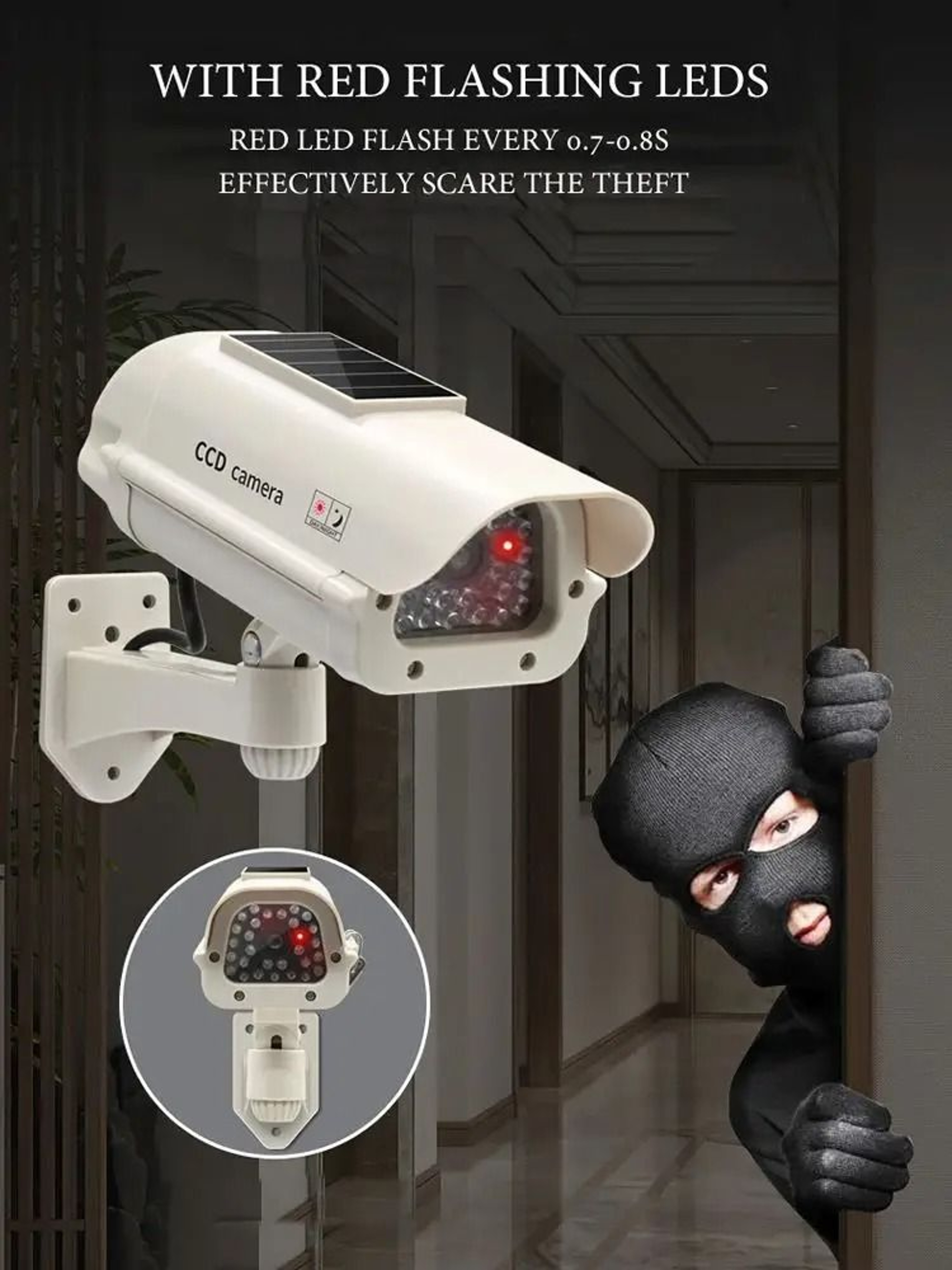 Solar Powered Dummy Security Camera With Red Flashing LED Waterproof 2