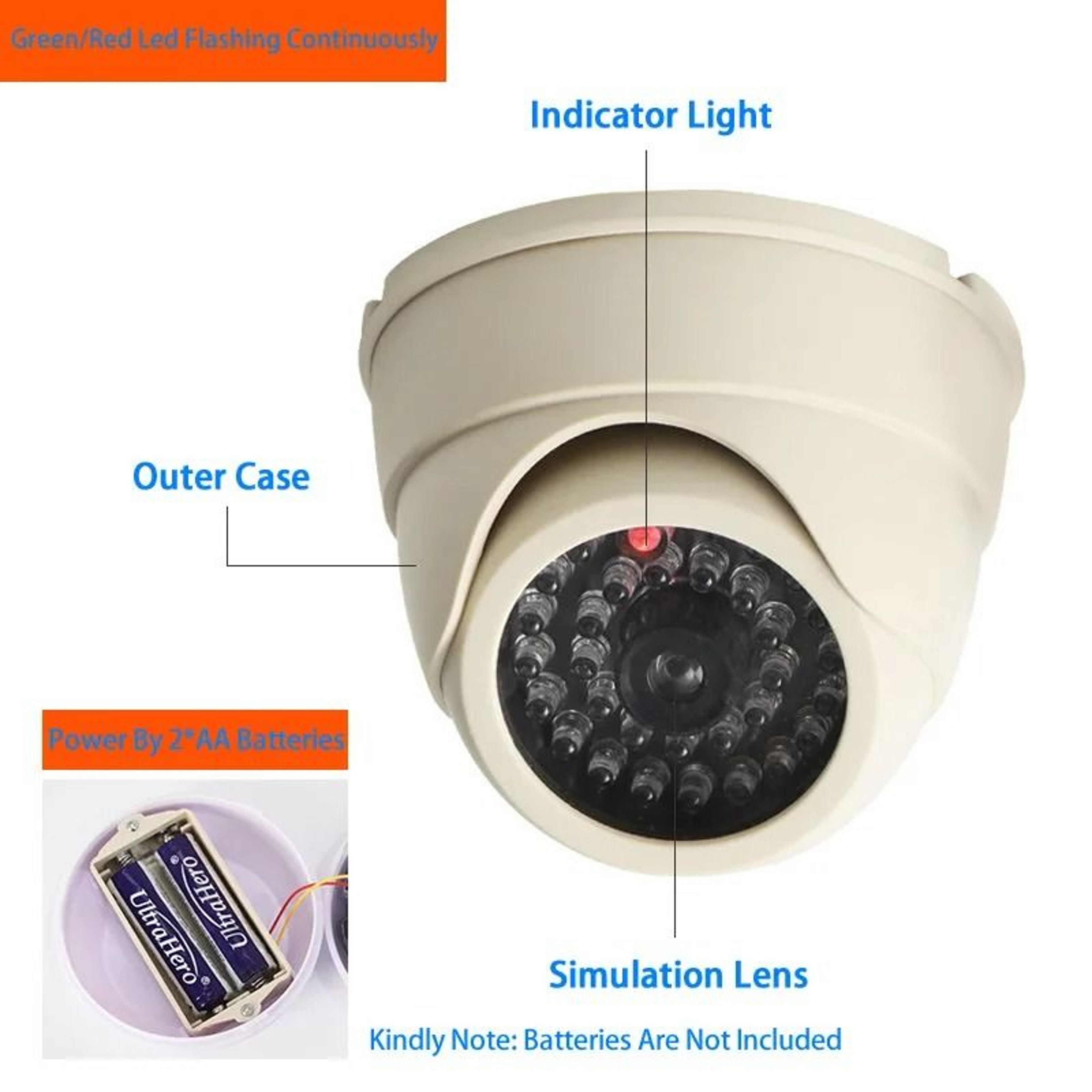 Dummy Dome CCTV Camera With Flashing LED Security Decoy 7