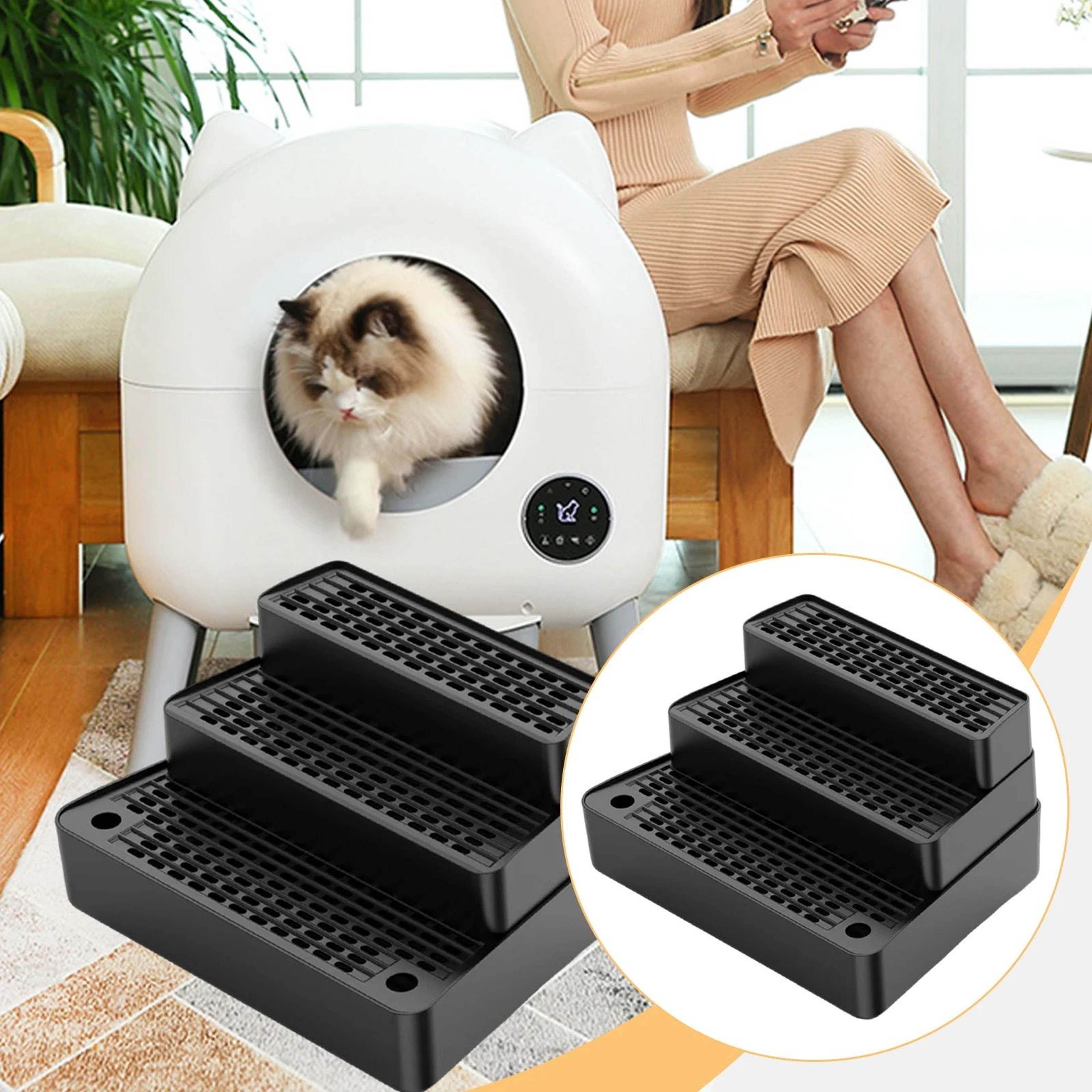 Three Step Cat Litter Box Ramp With Non Slip Feet Filter 0