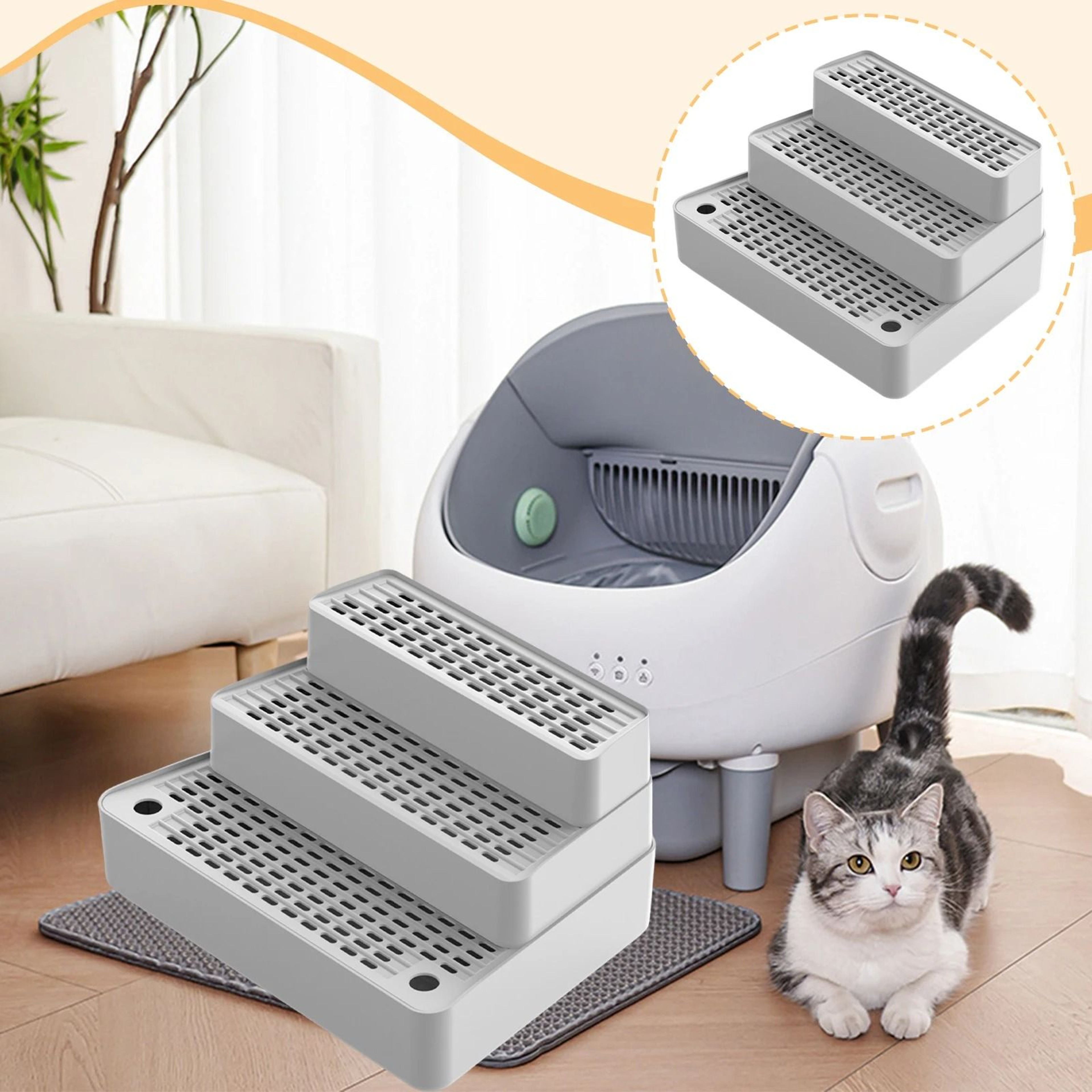 Three Step Cat Litter Box Ramp With Non Slip Feet Filter 13