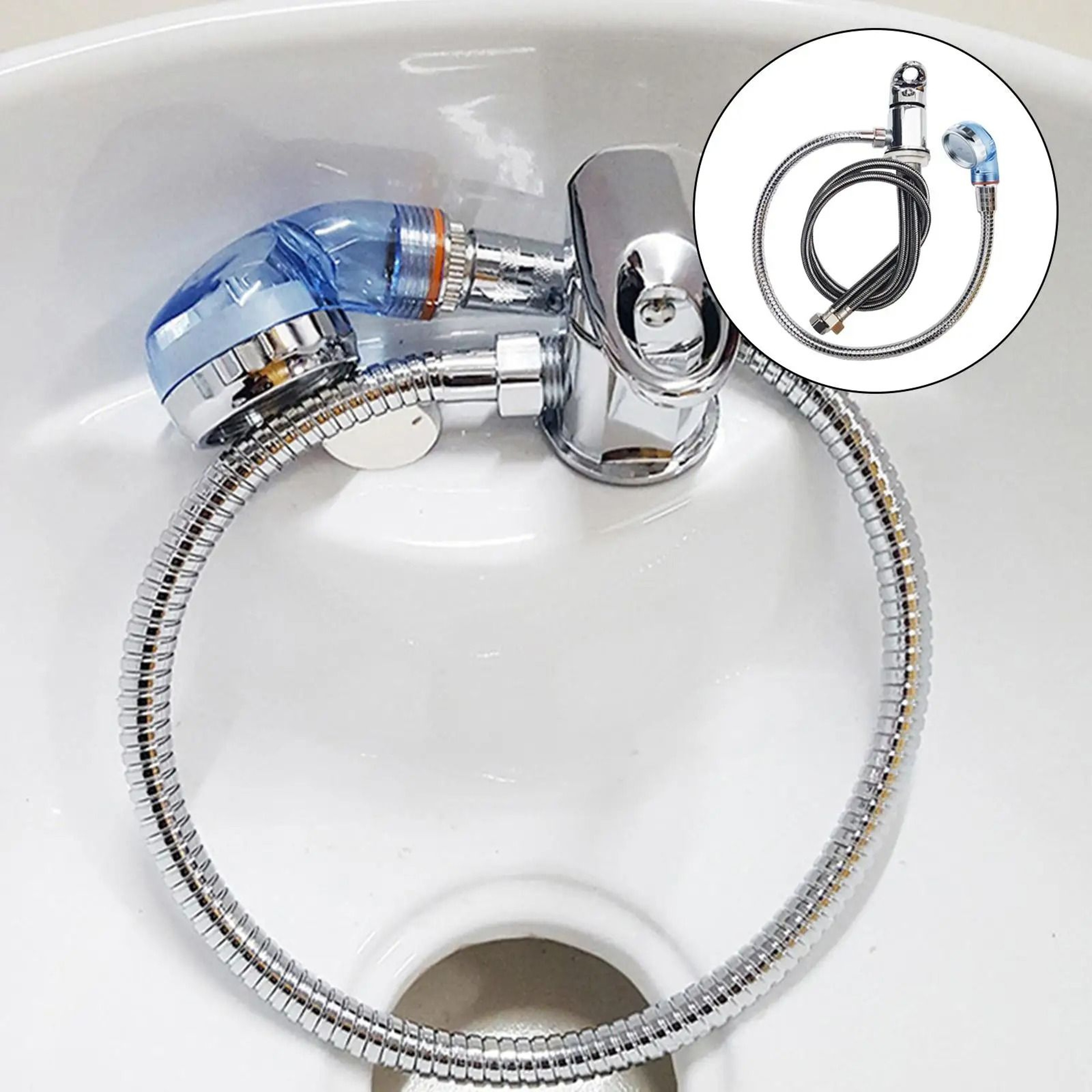 Salon Shampoo Faucet Set With Spray Hose Hot And Cold Mixer Tap 2