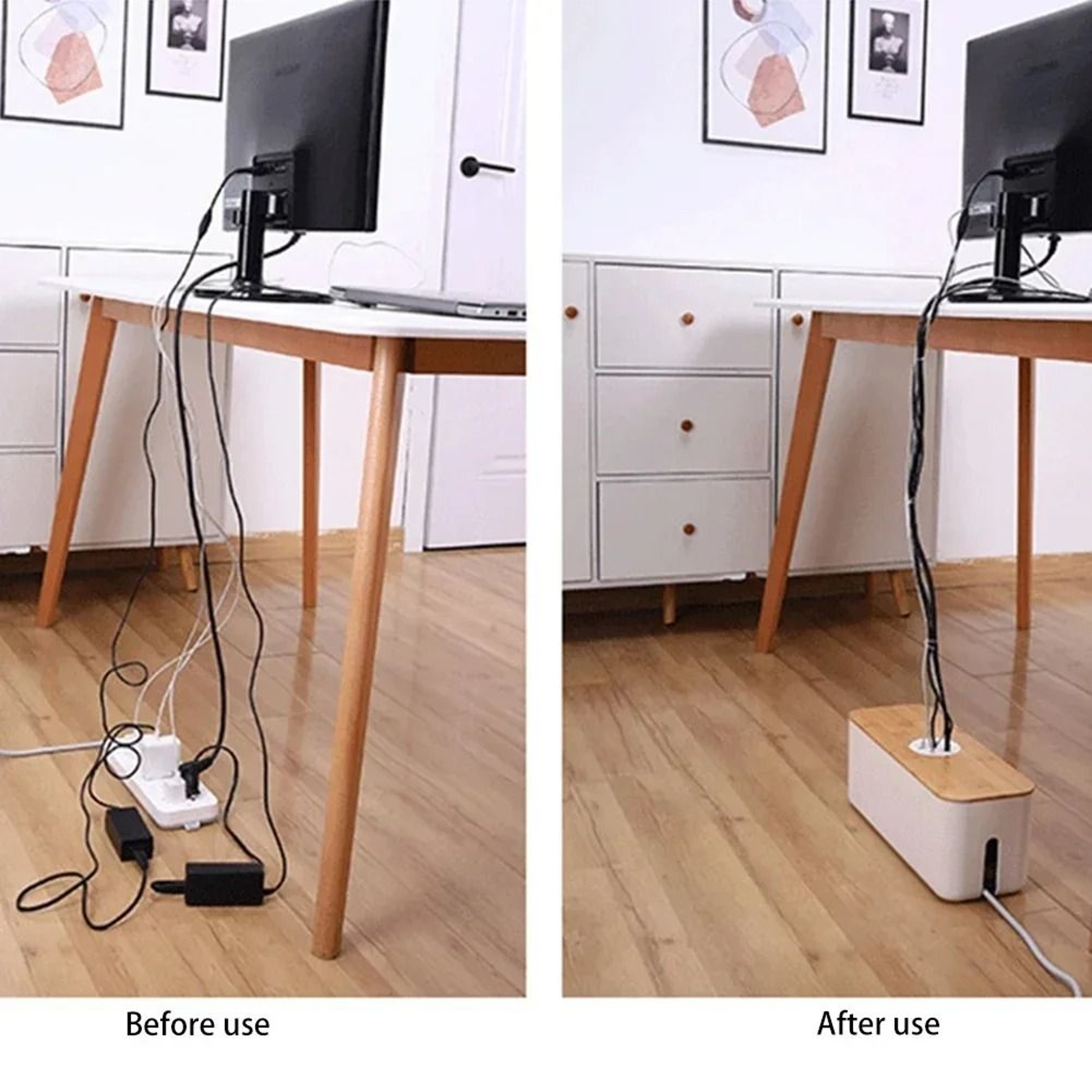 Wooden Cable Storage Box Charger Organizer For Home And Office 6