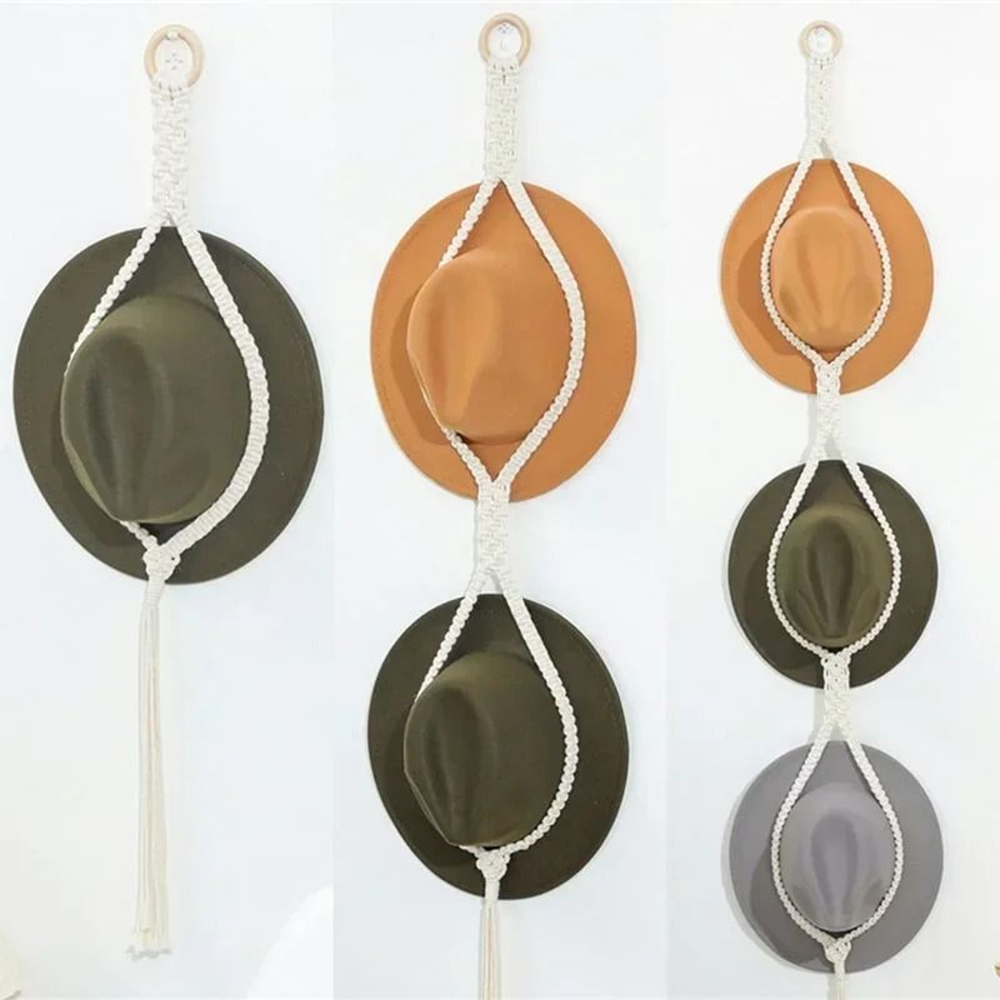Nordic Boho Cotton Hanging Hat Organizer With Macrame Wall Storage 9