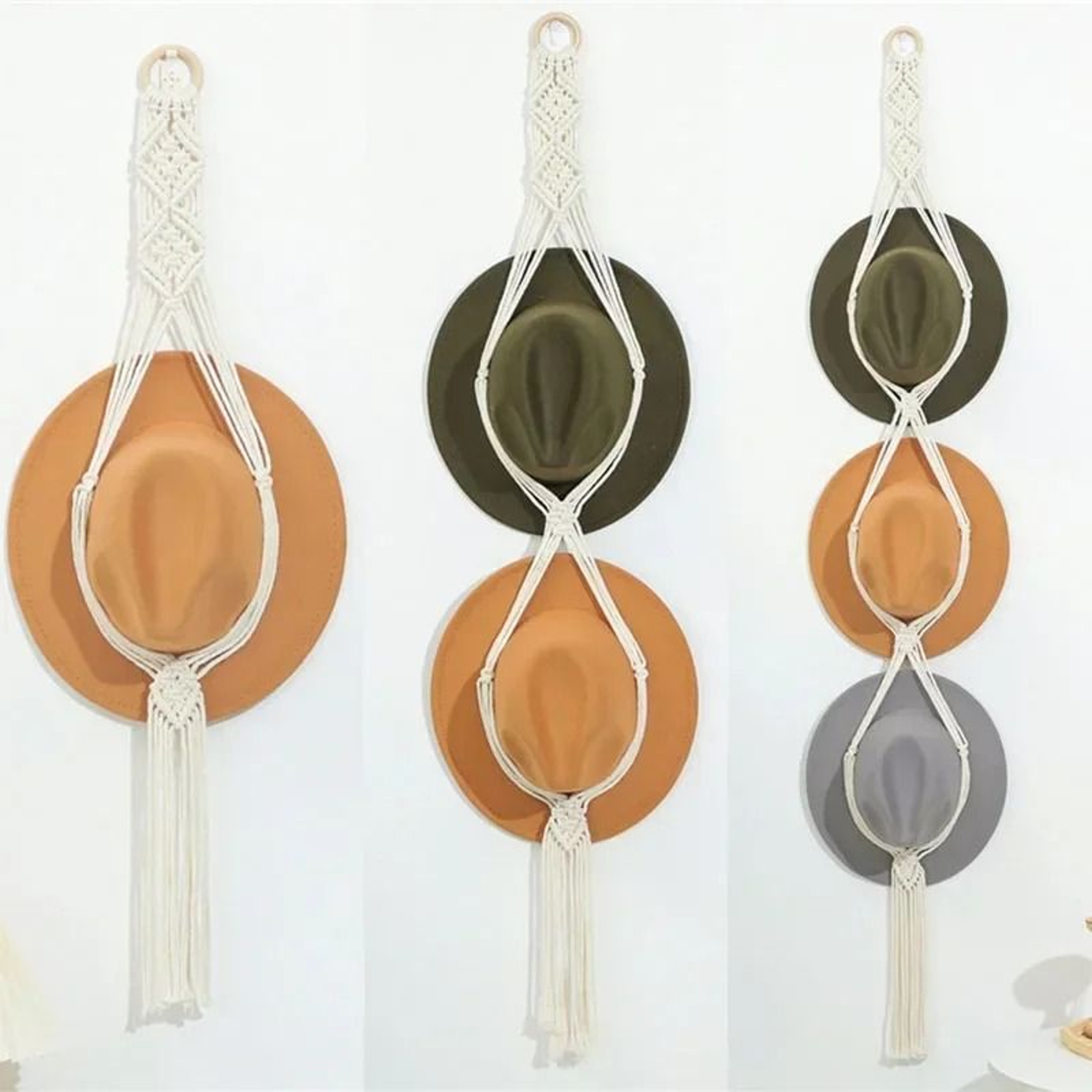 Nordic Boho Cotton Hanging Hat Organizer With Macrame Wall Storage 0