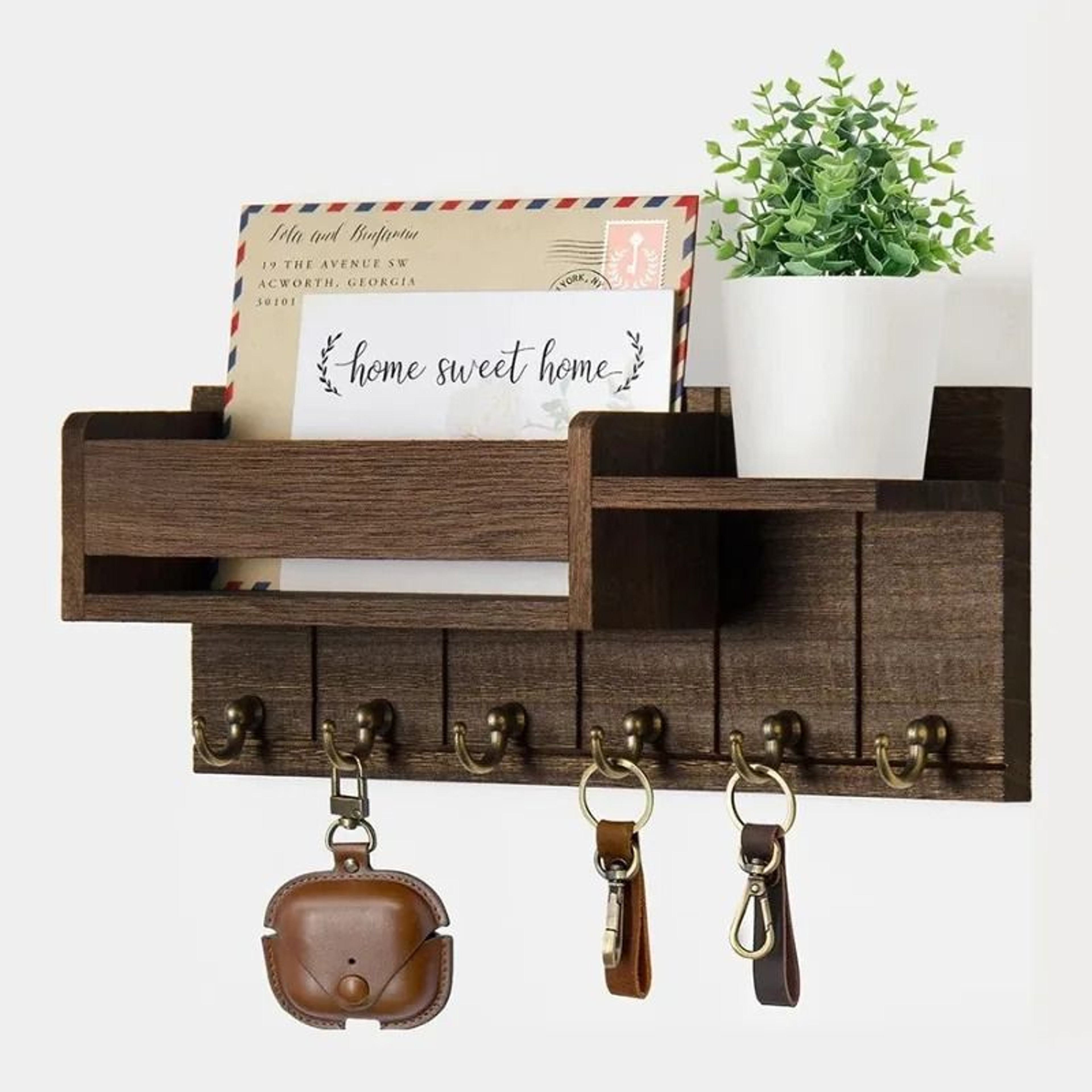 Rustic Wall Mounted Key Rack And Mail Organizer With Shelf 4