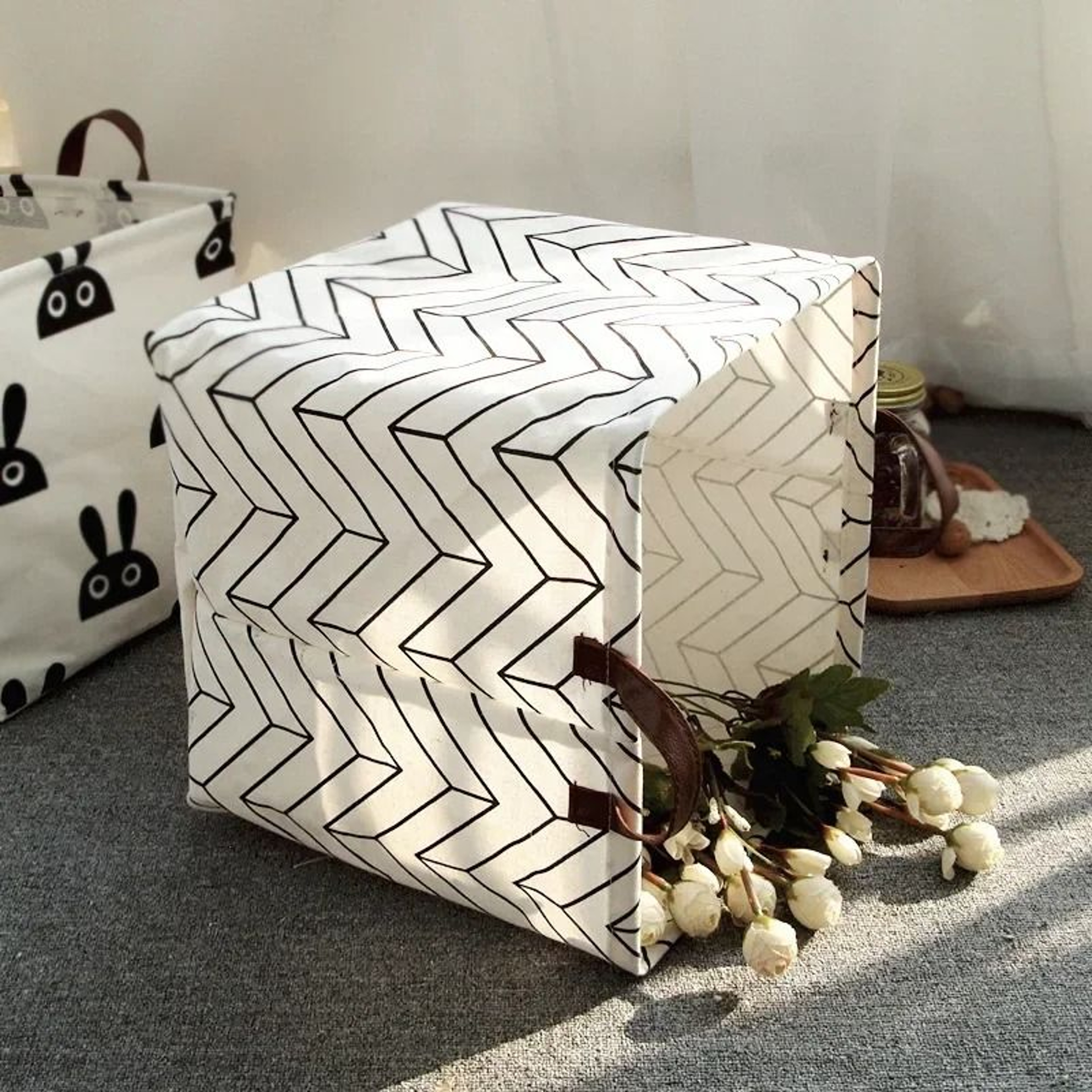 Foldable Cotton Linen Laundry Basket Toy And Clothes Storage Hamper 7