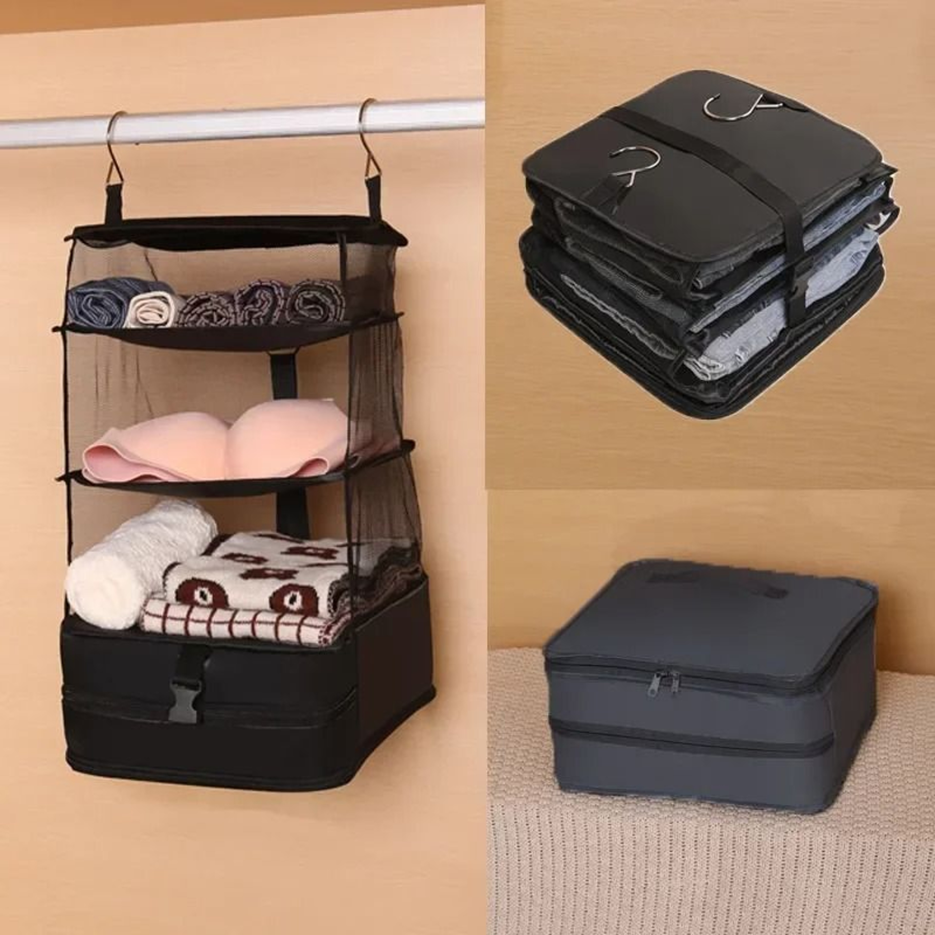 Hanging Travel Shelves Large Capacity Foldable Luggage Organizer 3